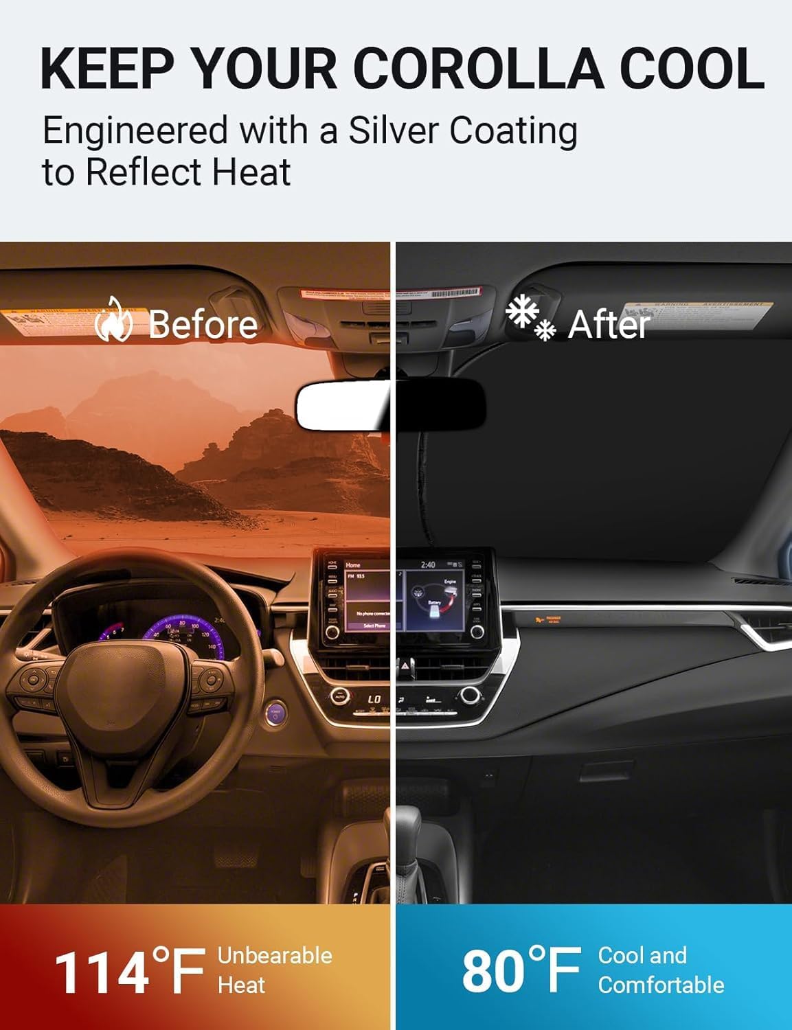 Proadsy for Toyota Corolla 2019-2024 2025 Windshield Sun Shade 4-Layer Foldable Front Sunshade Protector Sun Visor Blocks UV Rays Keep Car Cooler