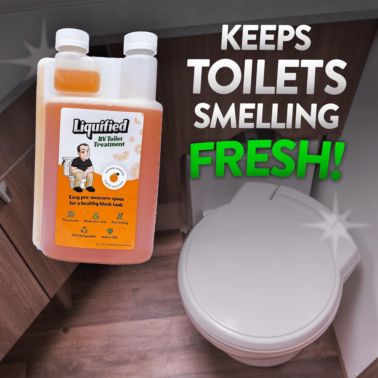Liquified RV Toilet Treatment - Black Holding Tank Digester - Odor Eliminator - Orange Scent - Matts RV Reviews (Orange, 16oz)
