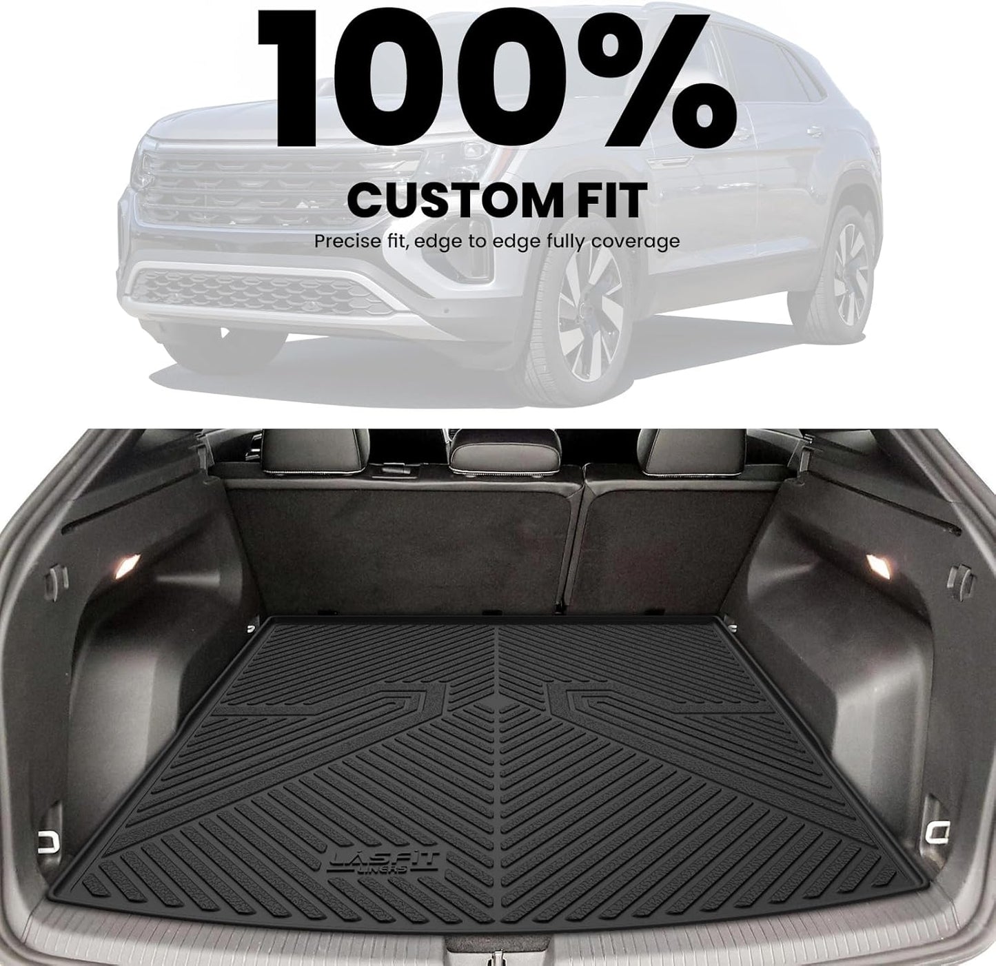 LASFIT Cargo Mat for Volkswagen Atlas Cross Sport 2020-2025, Custom Fit All-Weather TPE Rubber Trunk Mat for VW Accessories, Waterproof, Easy to Clean, Black