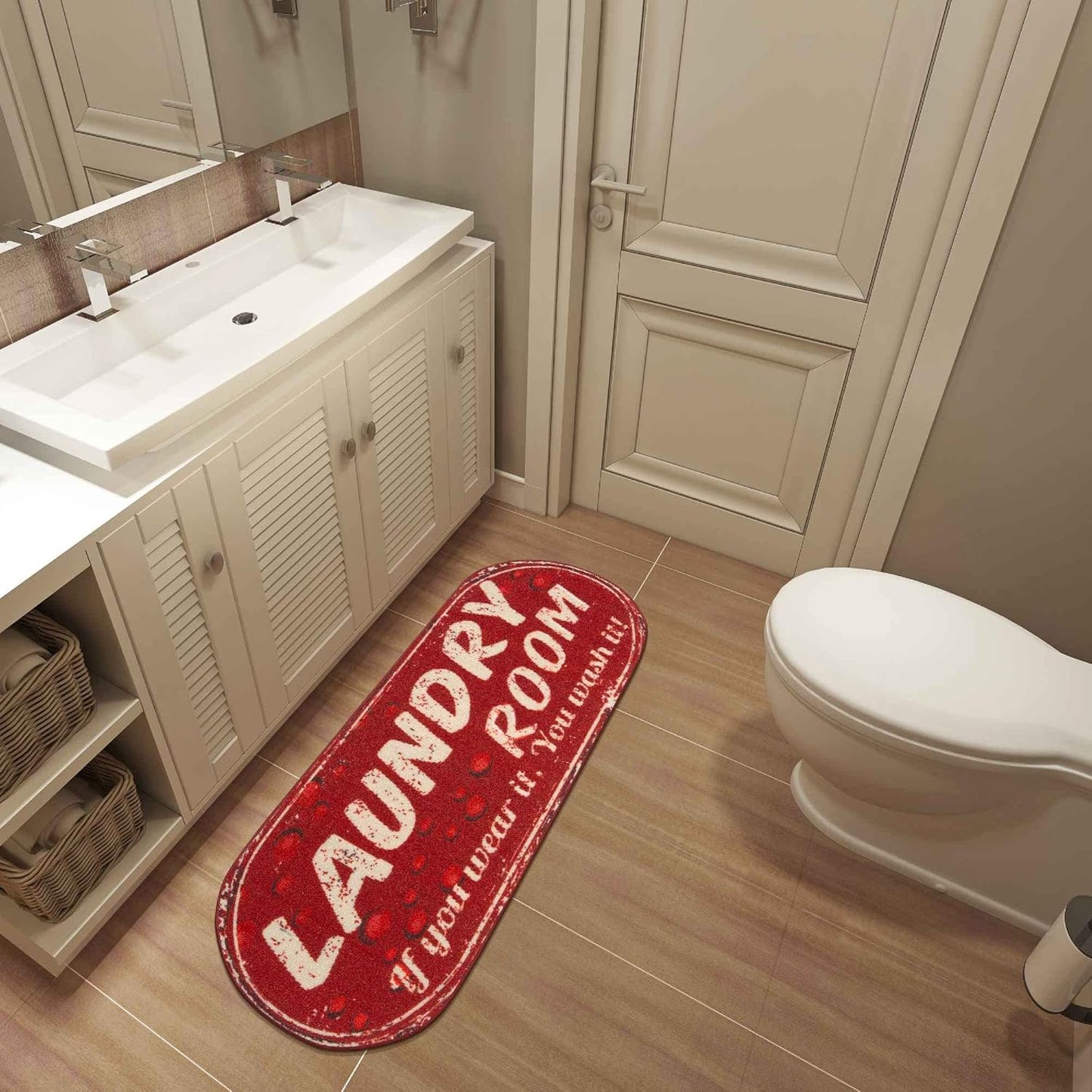 Ottomanson 20" x 59" Oval Laundry Room Rug - Non-Slip Mat for Laundry & Mudroom - Durable, Stain-Resistant, and Easy to Clean - Perfect for High-Traffic Areas - Runner Rug for Entryway Bathroom, Red