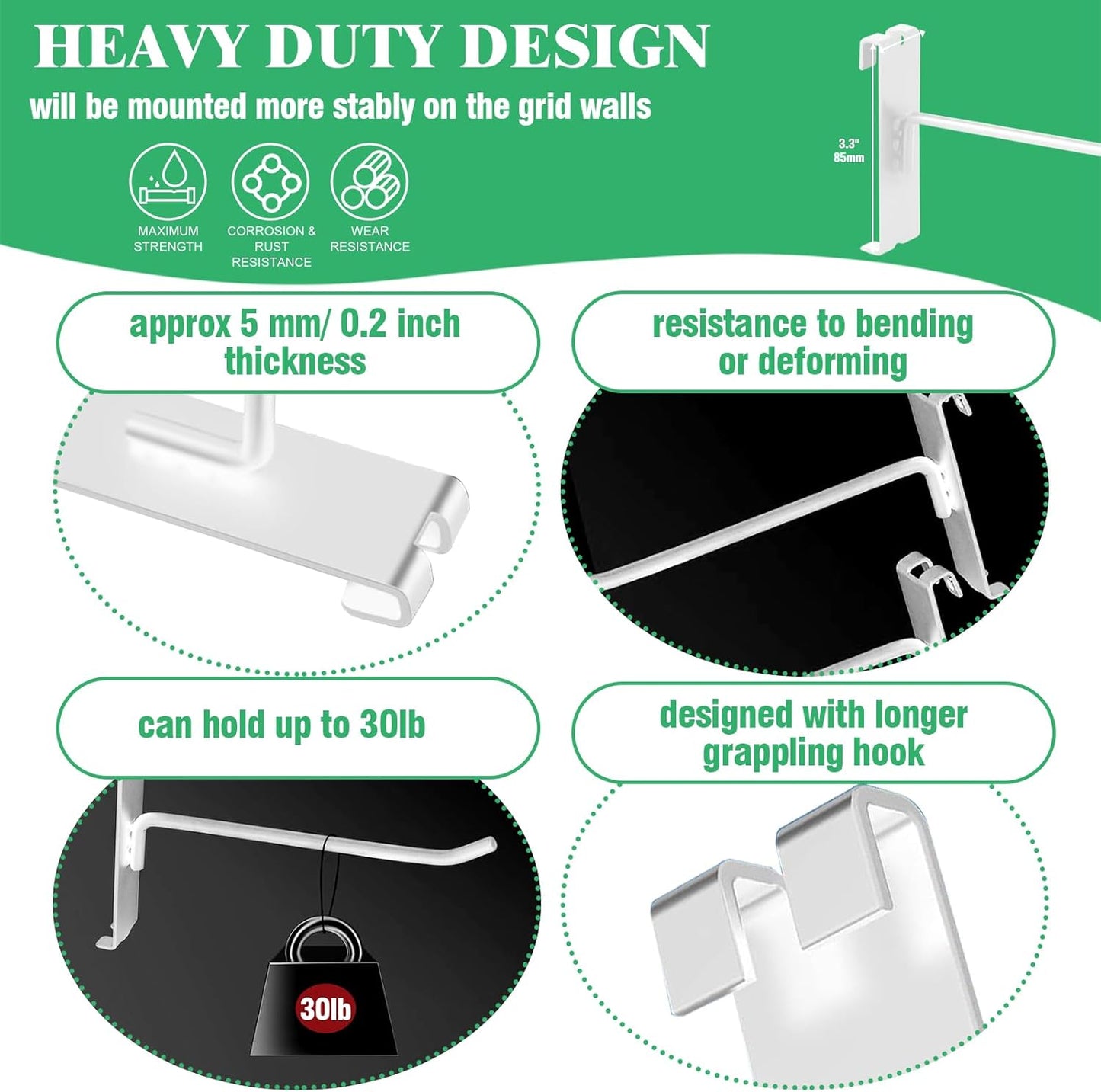 40Pcs 10" Gridwall Display Hooks Assortment Set, White Metal Grid Wall Panel Hanging Display Hook for Garage Shop Retail Storage, Wire Diameter 5mm/ 0.2”