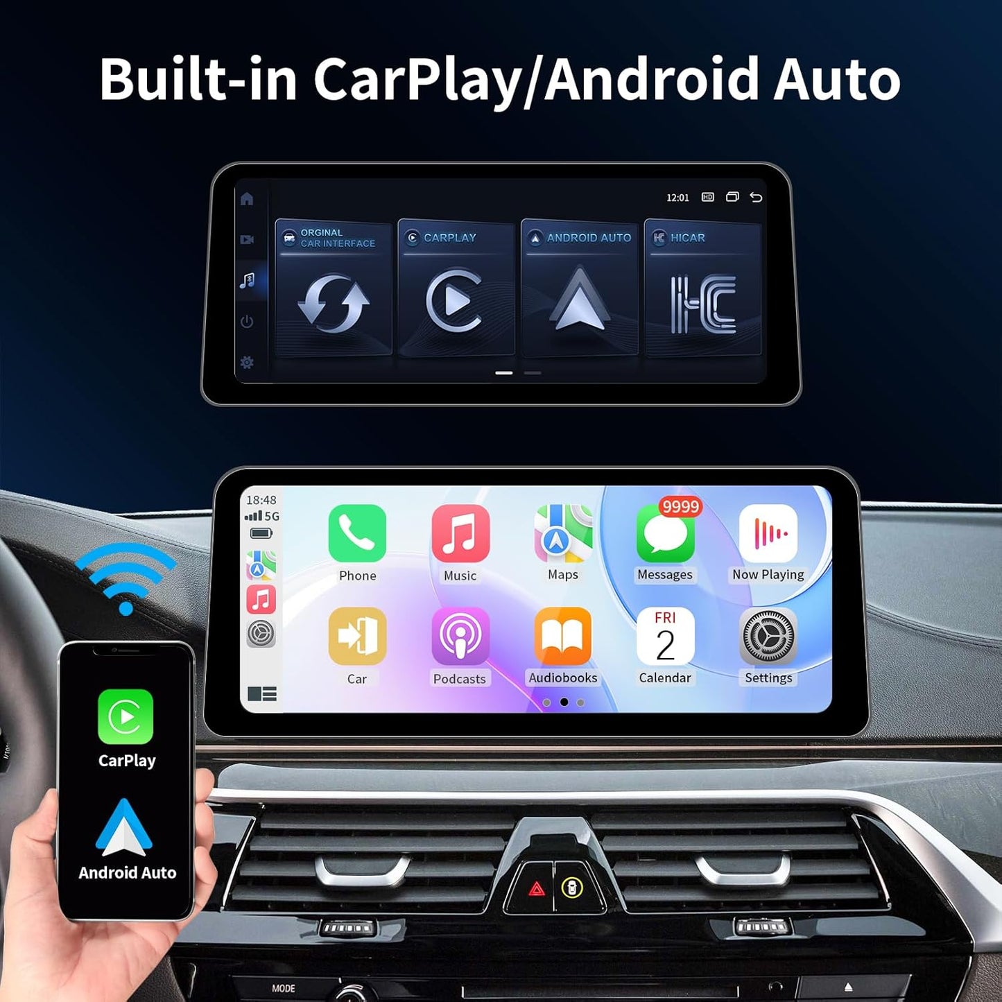 Wireless CarPlay/Android Auto 12.3 Inch Touchscreen for BMW 5 Series F10/F11 (2012-2016) with NBT System, Car Radio Receiver, Multimedia, Bluetooth, Car Stereo