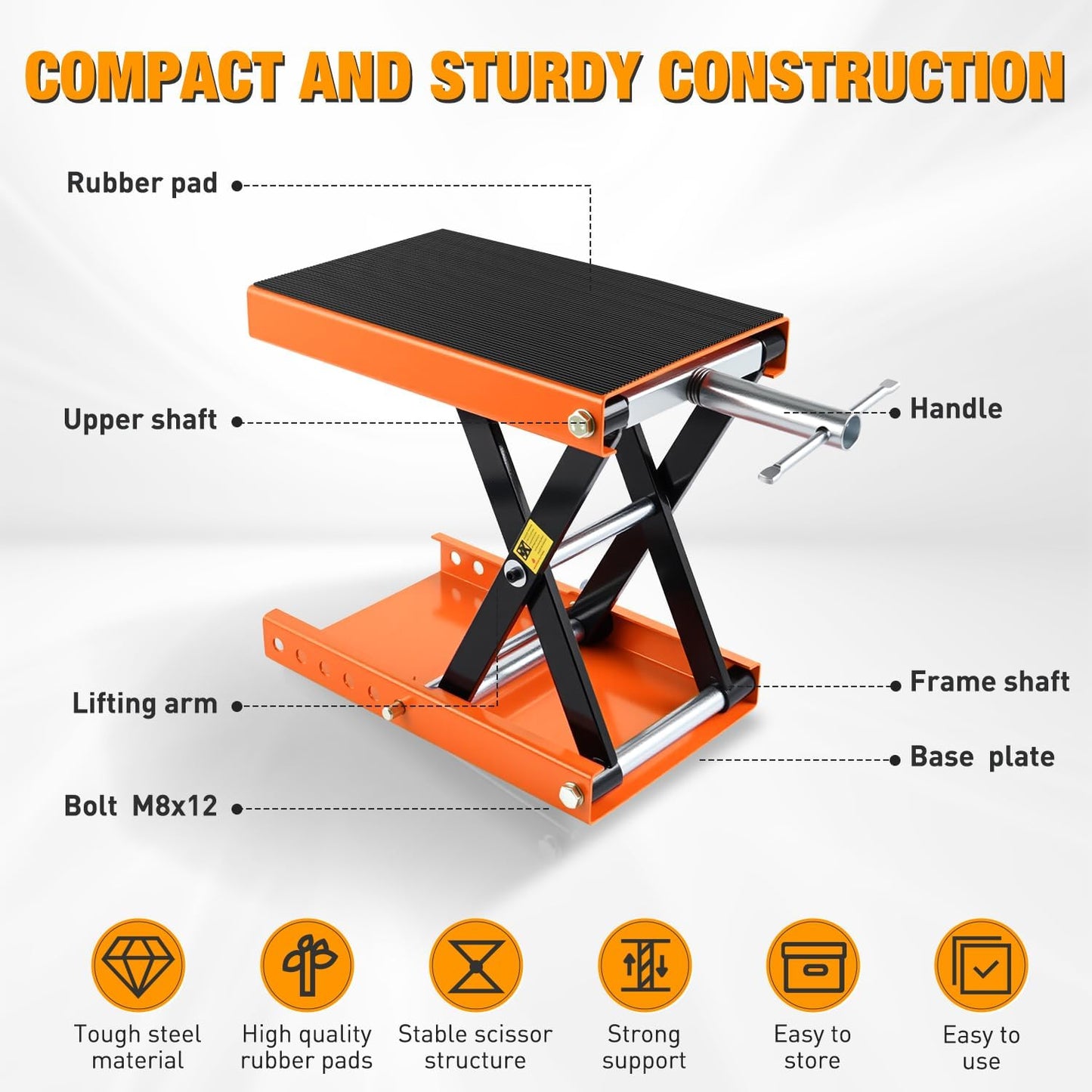 Nilight Motorcycle Lift Jack 1100 LBS Scissor Jacks Stand Lift with Wide Deck Safety Pin Handle 3.4"-14.2" Height Adjustable Hoist Stand Garage Repair Lifter for Motorcycles ATV Dirt Bike, Orange