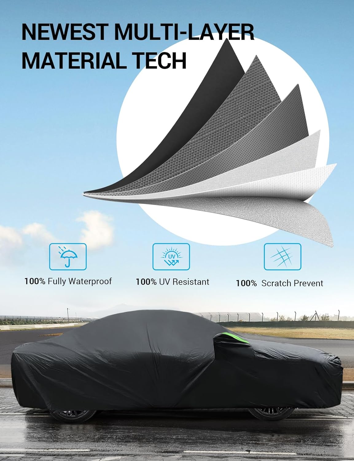 Proadsy 2025 Upgrade Car Cover for Ford Mustang 1994-2023 2024 2025, Waterproof All Weather, Windproof Snowproof Rain Hail Sun UV Protection Full Outdoor Indoor Exterior Car Covers, Black