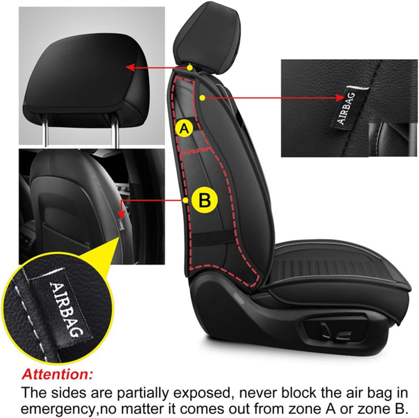 LINGVIDO Car Seat Covers,Breathable and Waterproof Faux Leather Automotive Seat Covers for Cars SUV Pick-up Truck Sedan(Front Seat,Black GrayLine)