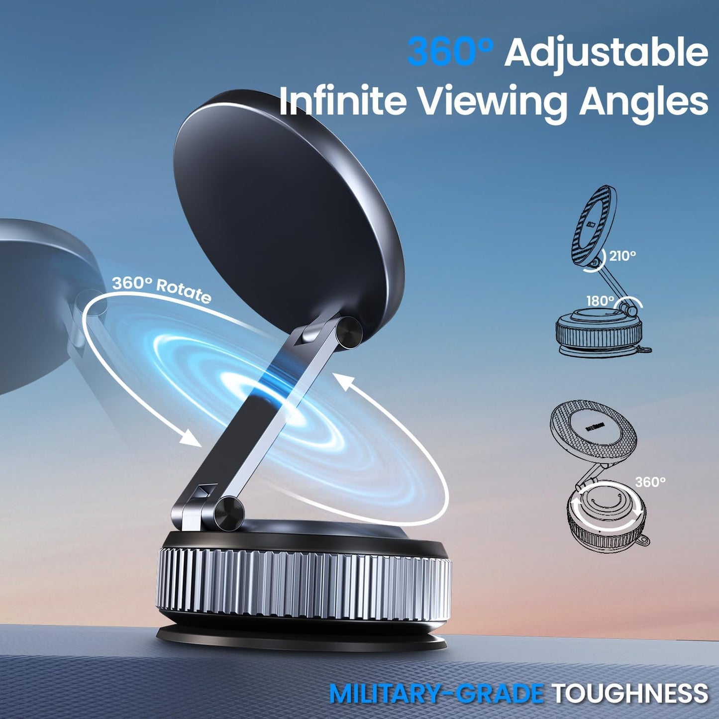 Car Phone Holder for Magsafe [96LBS Ultra Vacuum Suction+2800gf Ultra Magnetic] Car Phone Mount 360° Adjustable, Phone Holders for Your Car for iPhone 16 Pro Max 15 14 13 12 Plus (Carbon Fiber)