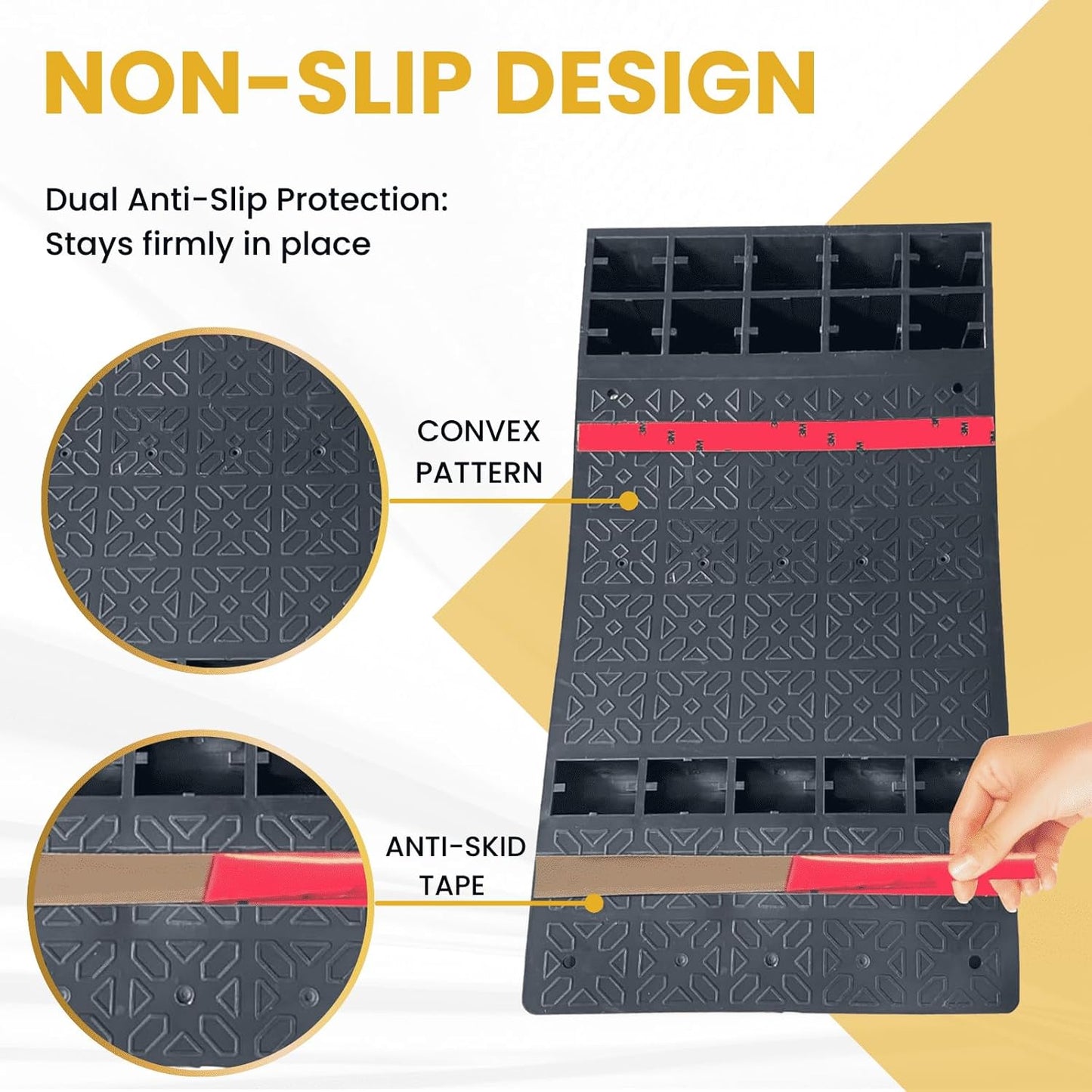 8 Pack Rubber Parking Guide Mat, 22" x 11.5" Heavy-Duty Wheel Stoppers with Reflective Stripes, Anti-Skid Garage Parking Mats, Self-Adhesive Vehicle Stoppers for Cars, Trucks, SUVs