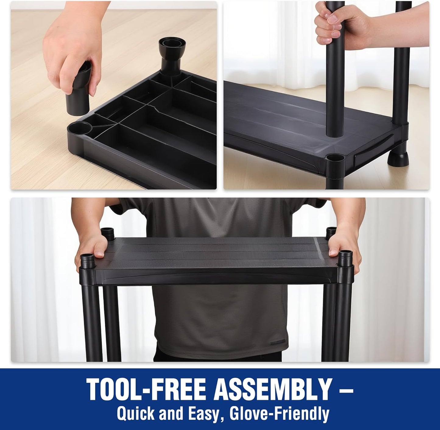 WORKPRO 4-Tier Plastic Storage Shelves, 400lb Capacity Shelving Unit, 51.4" H x 23.9" W x 12" D, Storage Rack for Garage, Home, Pantry, Office, Laundry, Tool-Free Assembly, Black