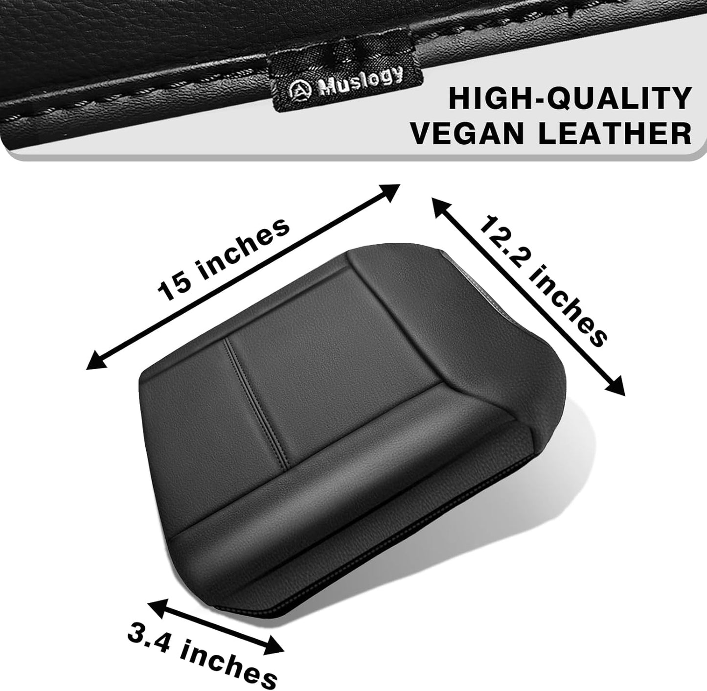 Muslogy Center Console Armrest Cover Compatible with Ford F250 F350 F450 2023 2024 2025 Super Duty Comfort Armrest Pad Arm Rest Cushion Vegan Leather Protector 1-Inch Extra Thick(Bucket Seat ONLY)
