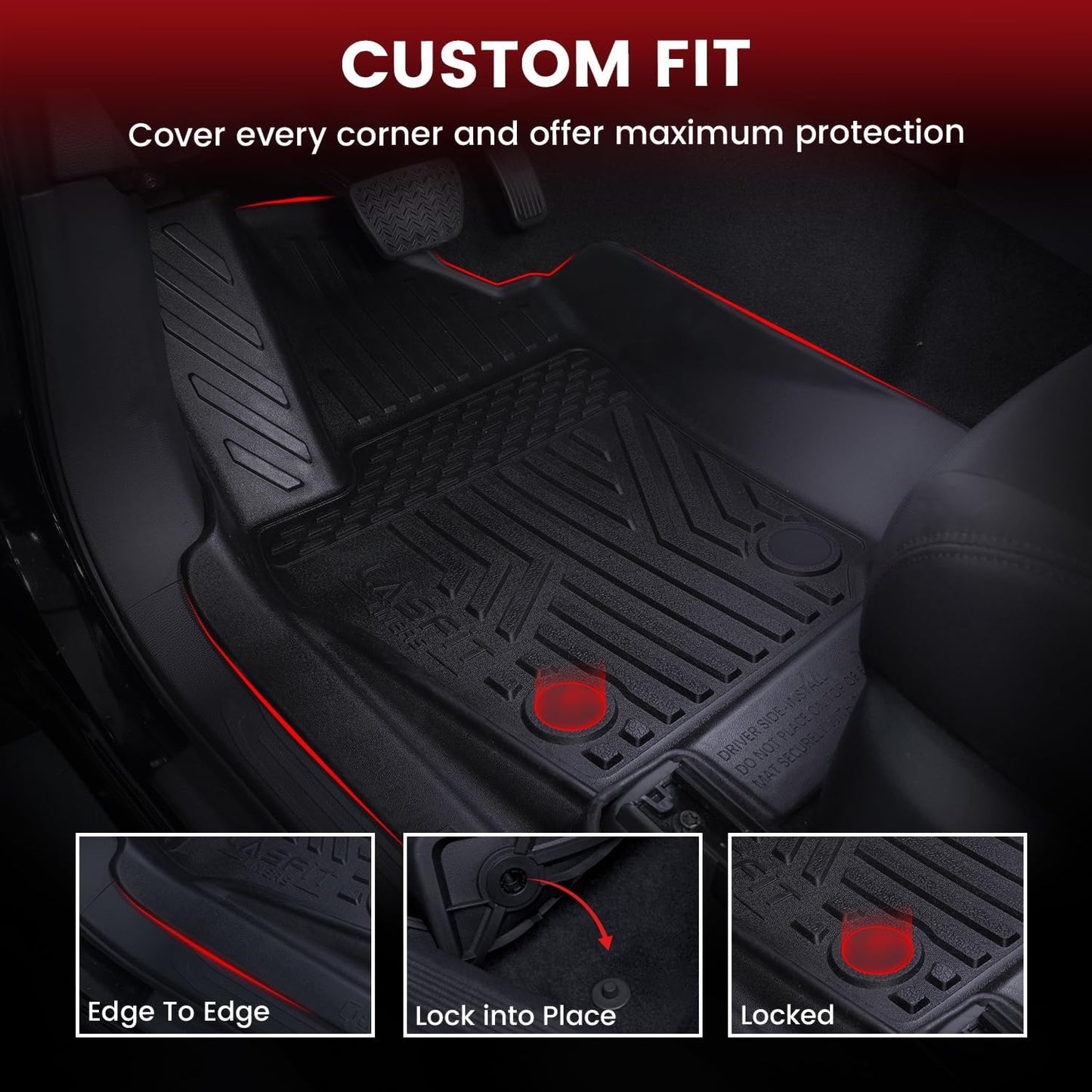 LASFIT Floor Mats for Toyota Tacoma 2024 2025 Double Cab (Only Fit Manual) All Weather Floor Liner for Tacoma TPE Custom Fit Car Mats Front&Rear 2 Row Mats,Black(Not fit Xtra Cab&Hybrid&Auto Trans)