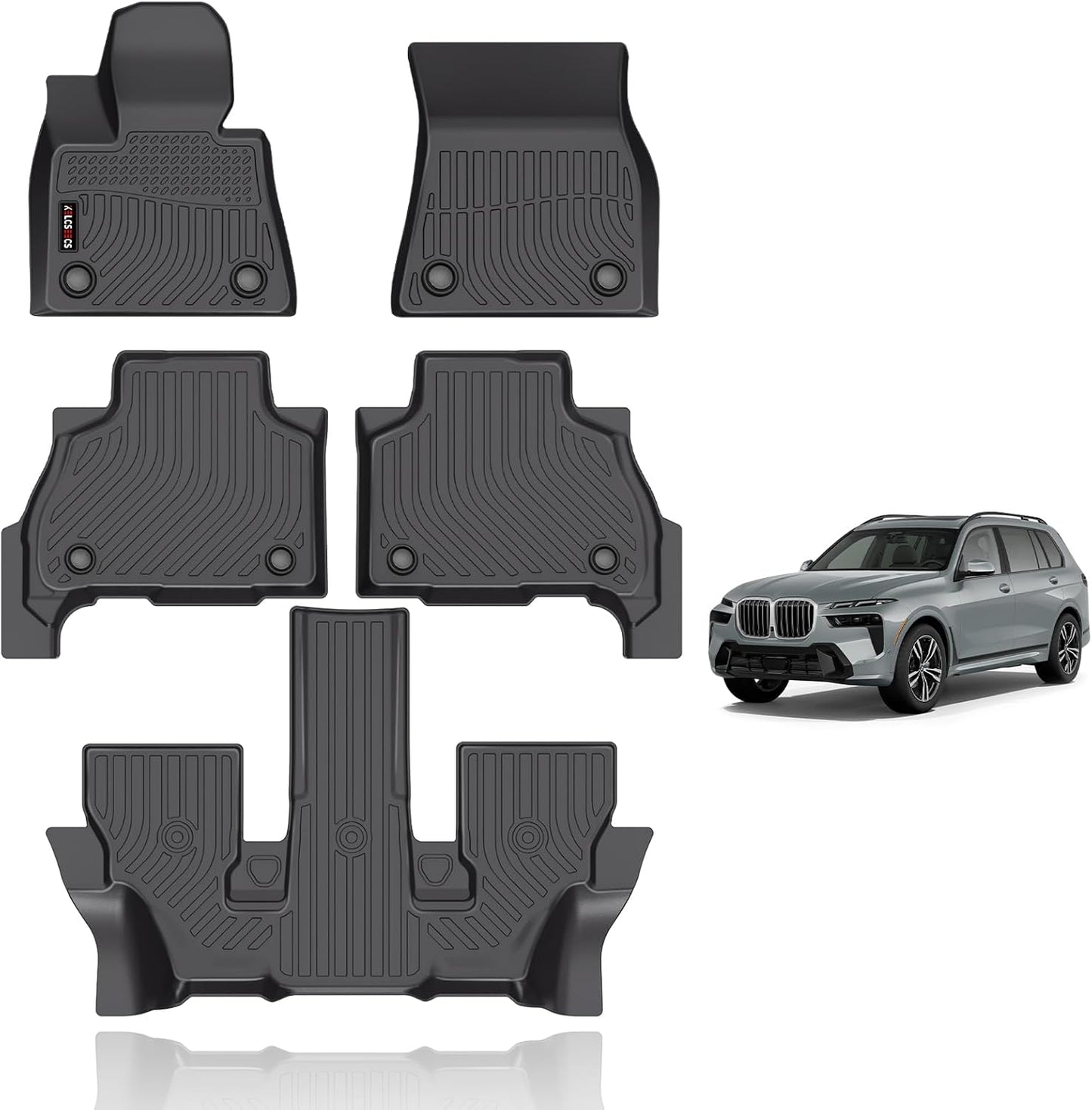 KELCSEECS Floor Mats Custom for 2026 2025-2019 BMW X7 40i, M50i, M60i (only fit 6 Passenger) Car Mats TPE Odorless Automotive Floor Liners BMW X7 Front& Rear& 3rd Row Accessories
