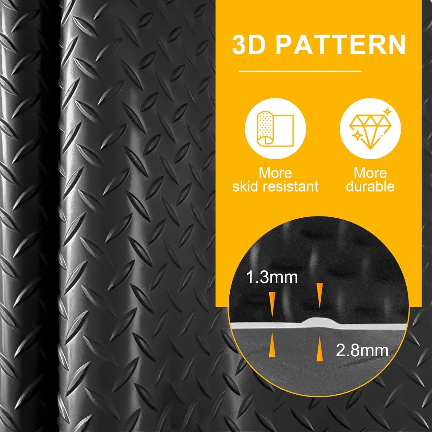 4x6 FT Garage Floor Mat, 2 Rolls 2.8mm Thickened Flooring Roll 48 sqft Diamond Plate PVC Rubber Trailer Mat, Non-Slip Floor Mat for Garage, Motorcycle, Trailer, Pickup Truck, Black