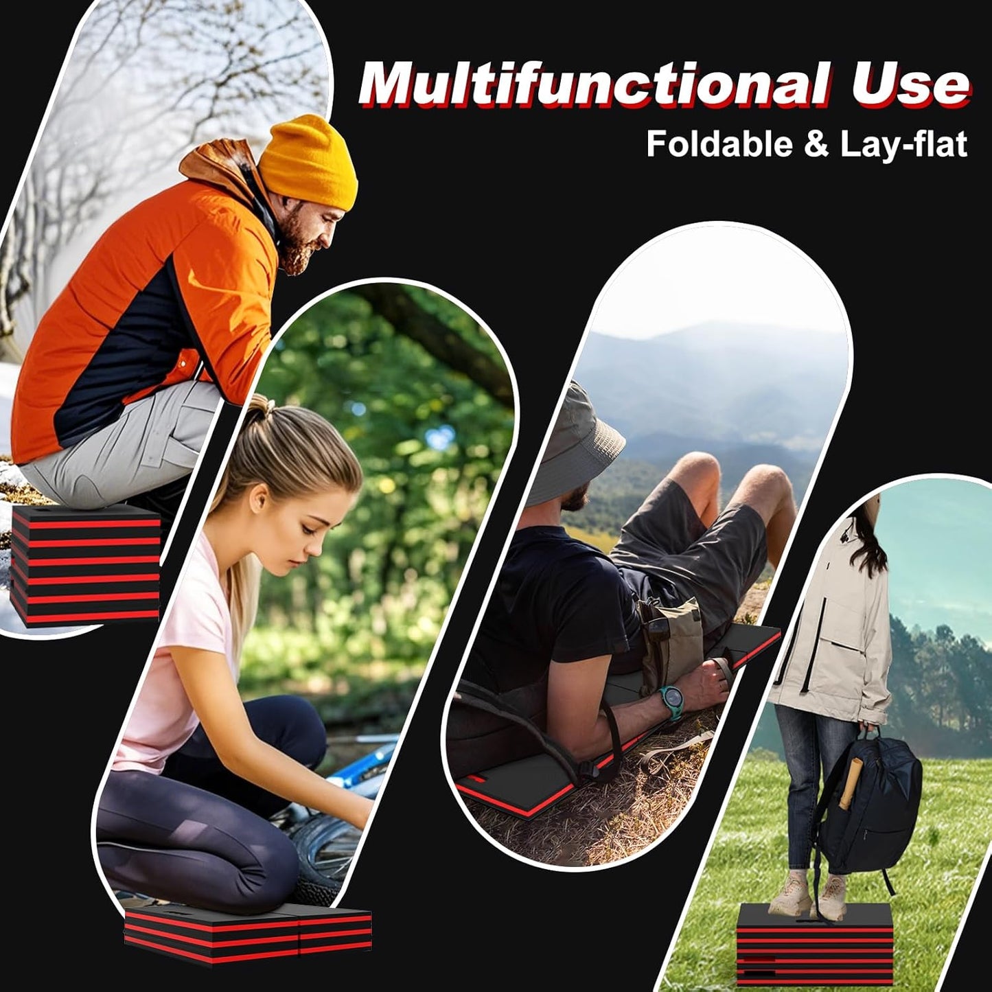 Thick Mechanic Mat, Foldable EVA Mat with Magnetic Tool Compartments, Waterproof Mechanic Kneeling Pad with Handle for Garage Workshop Repairing Gardening, 46.5" x 15.8" x 1.1 ", Black & Red