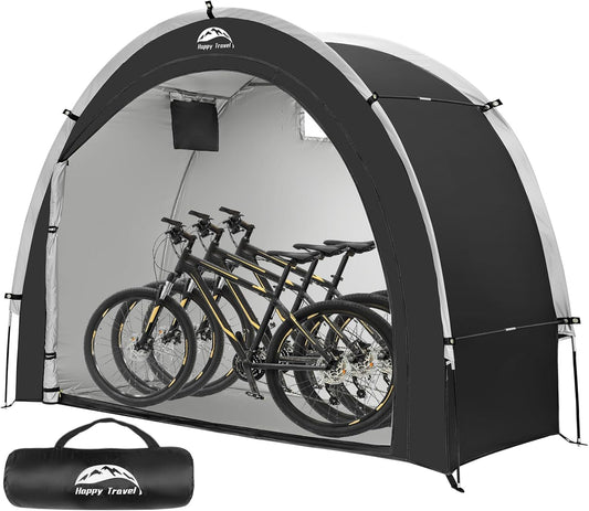 Happy Travel Bike Storage Tent Shed, Outdoor Waterproof Bicycle Covers Shelter with Window for 2/3/4/6 Bikes,Oversized Outside Portable Sheds for Lawn Mower,Garden Tools