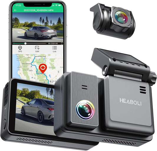 4K Dual Dash Cam Front and Rear, Wi-Fi GPS, 3 Inches IPS Touch Screen, Car Camera Driving Recorder with Night Vision, Parking Mode