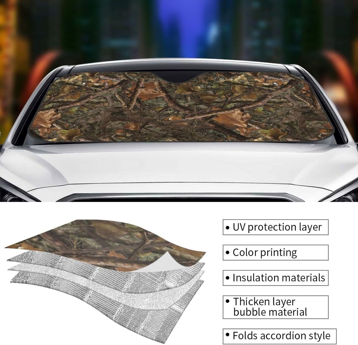 Camouflage Hunting Car Windshield Sunshade Front Window Sun Visor Protector Foldable Shield Cover for Truck SUV