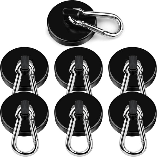 DIYMAG Black Magnetic Hooks, 110LBS Strong Heavy Duty Neodymium Magnet Hooks with Swivel Carabiner Hook, Great for Your Refrigerator and Other Magnetic Surfaces, Pack of 7