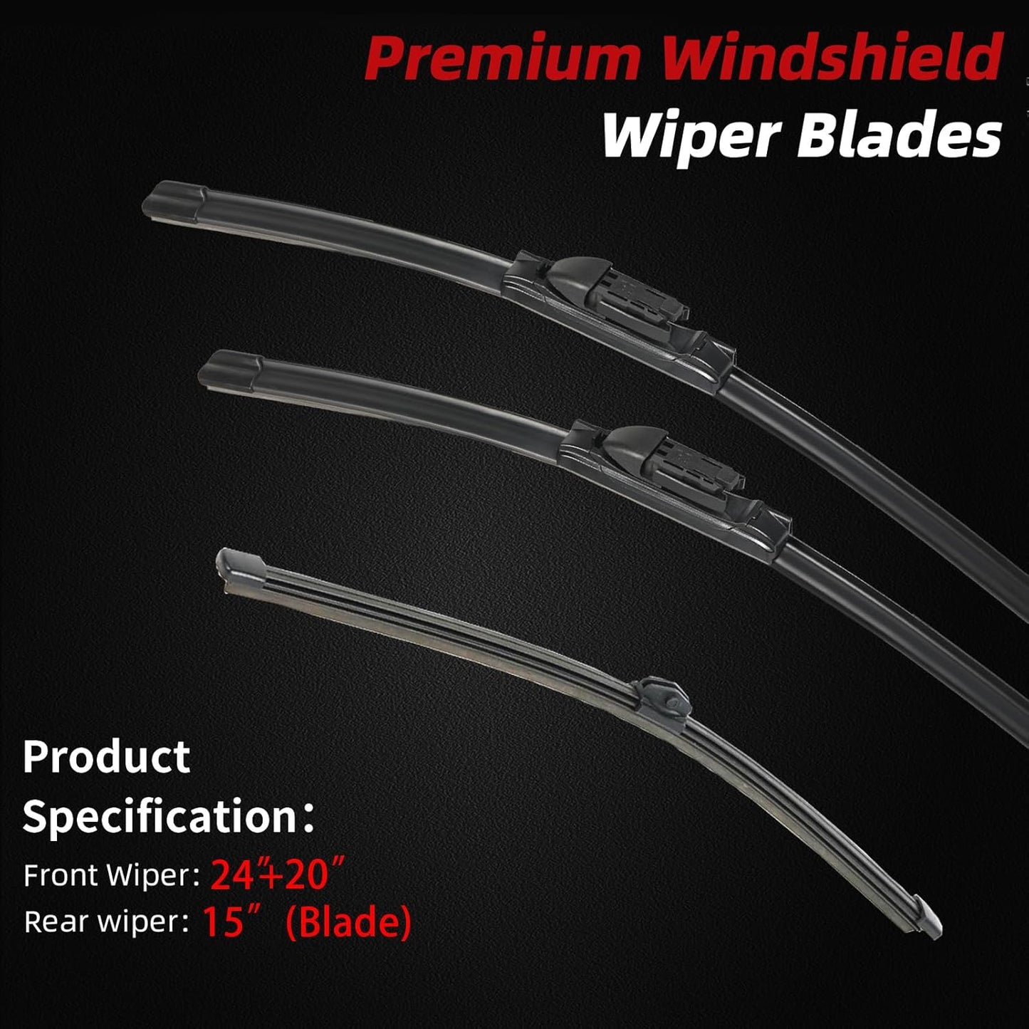 OTUAYAUTO Windshield Wiper Blades - Replacement for Audi Q5 2018 2019 2020 2021 2022 2023, Front and Rear Wipers Set, Top Lock - 24"+20"+15" (Pack of 3)