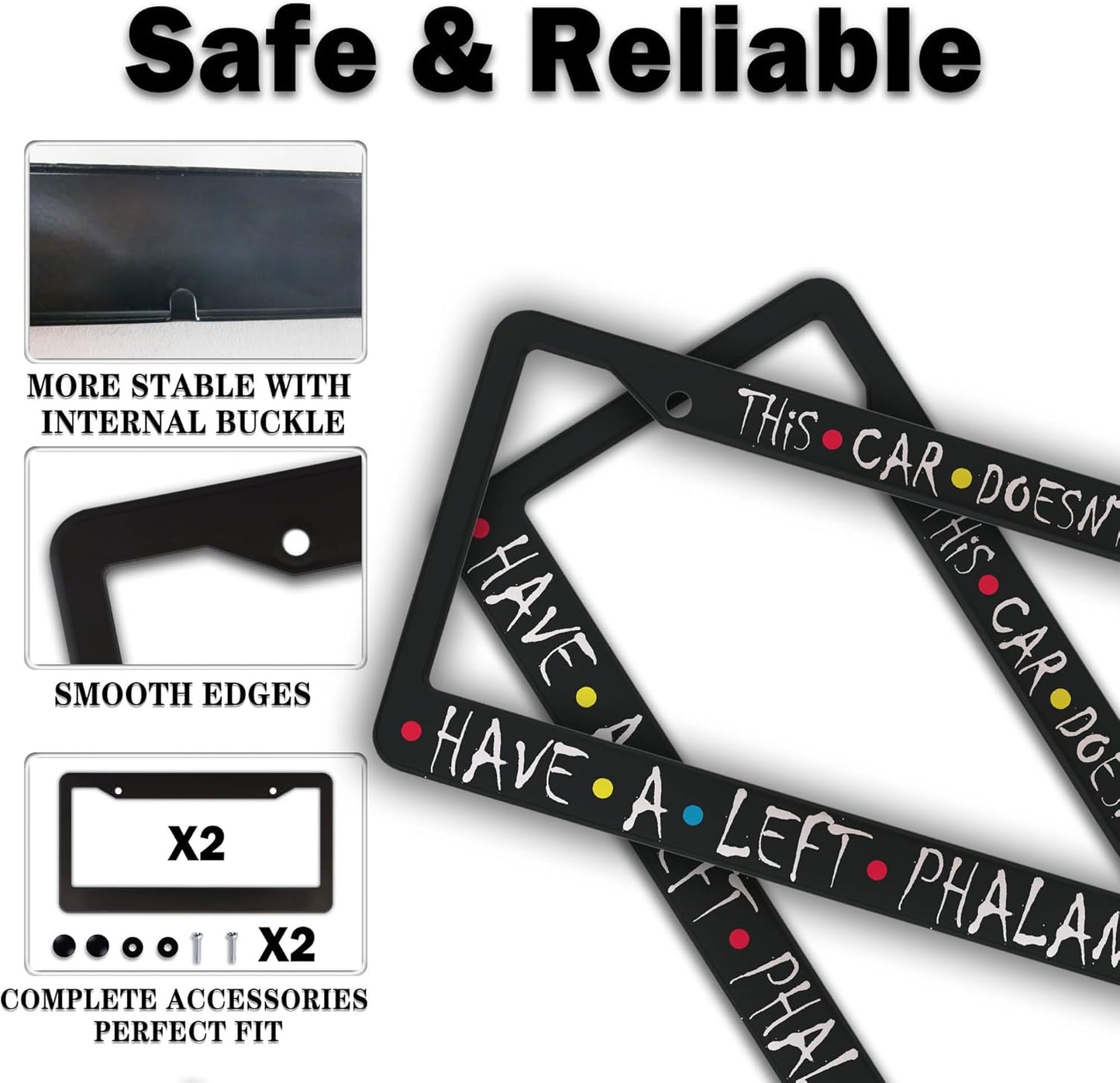 Front License Plate Bracket Black and White License Plate Frames This Car Doesn’t Have a Left Phalange Universal Aluminum Car Accessory 2 Pack with Screw Covers Set
