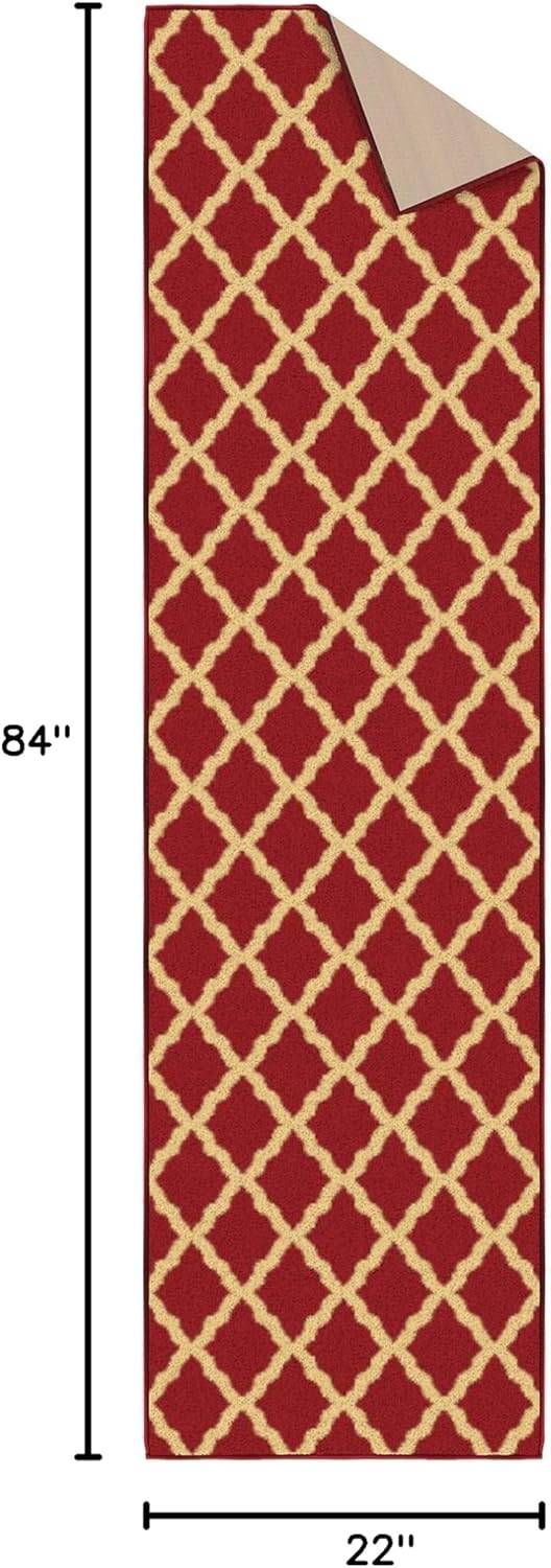 Ottomanson Hallway Runner Rug 1'10" x 7' Non Slip Trellis Area Rugs Easy to Clean Laundry Rug Runner Durable & Pet Friendly Floor Carpet Runners for Hallways Entryway Living Room Kitchen Bathroom, Red