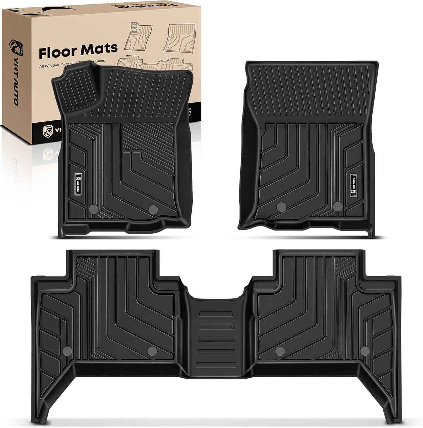 YHTAUTO Floor Mats Fit 2016-2023 Toyota Tacoma Double Only for Automatic, TPE All Weather Floor Liner Odorless Custom Fit Car Mats, 1st 2nd Row Tacoma Accessories, Black