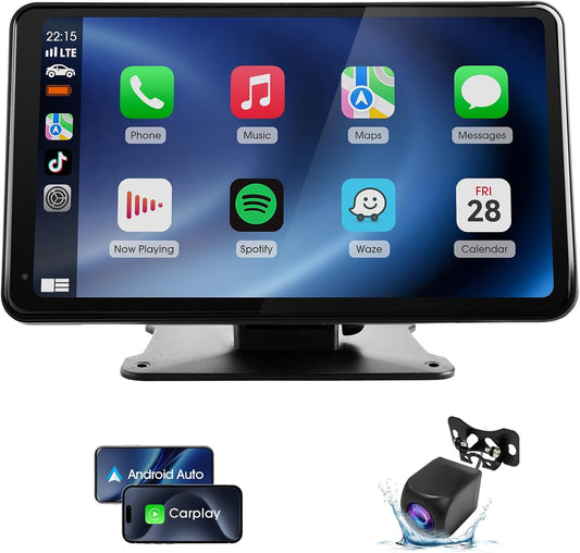 7" Portable Wireless CarPlay & Android Auto Car Stereo with Backup Camera, 7" HD Touch Screen, GPS, Voice Control, Plug & Play for Older Cars - Universal Fit