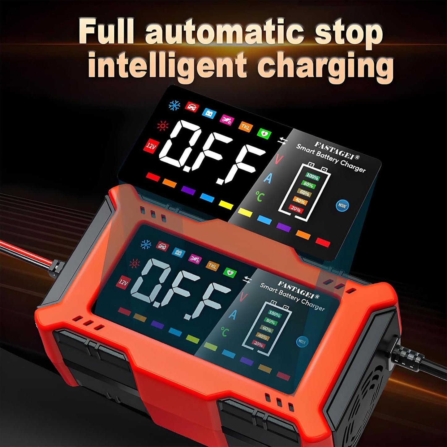 LiFePO4/Lead Acid Battery Charger Smart Battery Trickle Charger 12V 6A Automotive Battery Maintainer Desulfator Temp Compensation for Car Truck Motorcycle Lawn Mower Marine RV