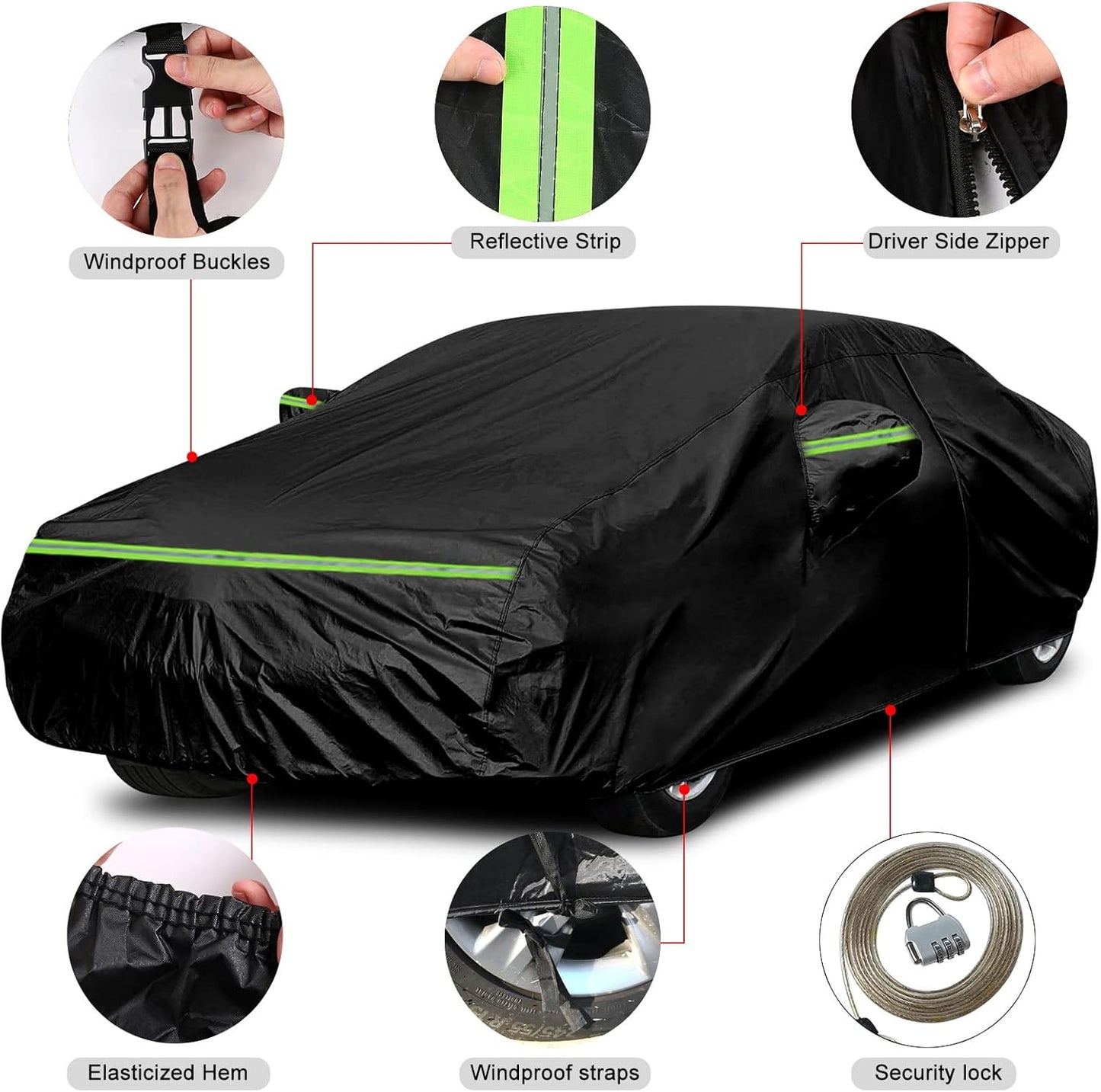 Waterproof Car Cover Compatible with Chevrolet Impala SS/LS/LT 2000-2020, 6 Layers All Weather Car Covers with Zipper Door for Snow Rain Dust Hail Protection