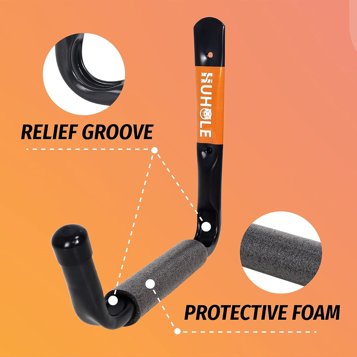 HUHOLE Ladder Hooks for Garage Wall, Wall Mount Ladder Brackets with 9.8" Jumbo Arm, Utility Hooks for Bike, Folding Chair, Bulk Items