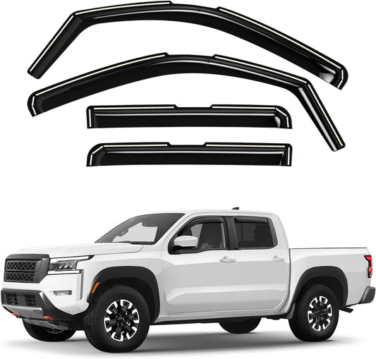 Window Deflectors Smoke Tinted in-Channel Side Window Vent Visor Deflectors Rain Guards Compatible with Frontier 2022-2025 Crew Cab - 4pcs. GW0912