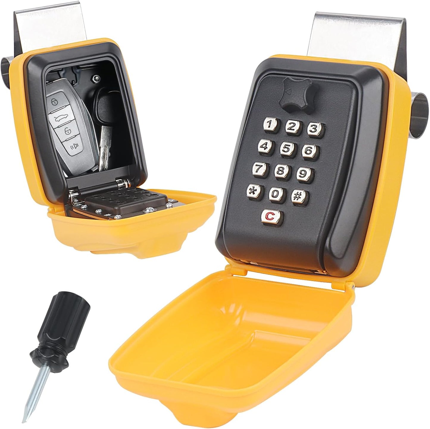 Car Key Lock Box, Yellow Punch Button Combination Lock Box, Car Window Lock Box Wall Lock Box, Sturdy Waterproof Security Key Storage, Credit Cards, Fit for Turo, Ride Share, GetAround
