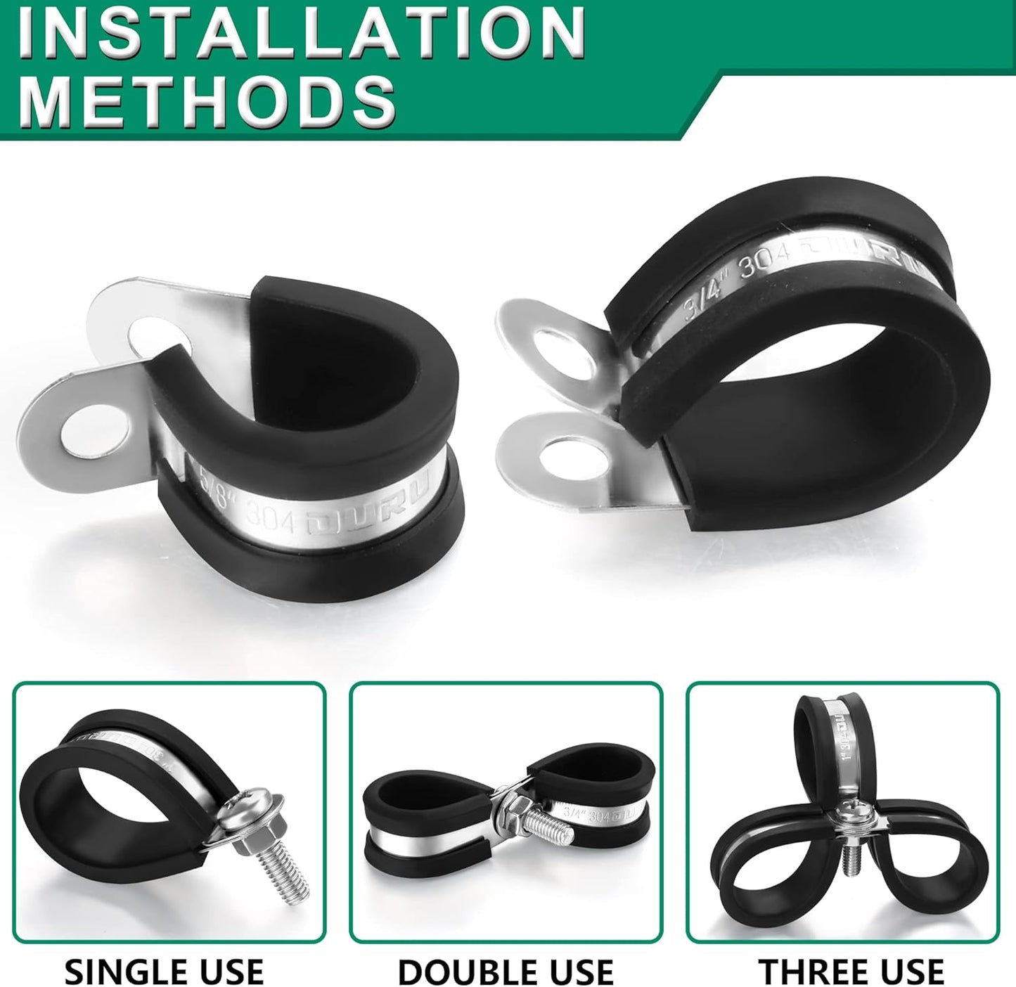 30pcs 3/16 Inch Cable Clamp,304 Stainless Steel Rubber Coated Cushioned Insulated Cable Clamps-Metal Wire Clamps,Pipe Clamps for Tube,Lines(Black,5mm)