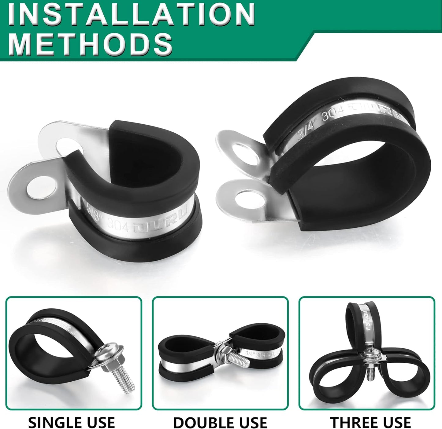 30pcs 5/16 Inch Stainless Steel Cable Clamps,Rubber Coated Cushioned Insulated Cable Clamp,Automotive Cable Wire Clamps,Pipe Clamps,Metal Clamp for Tube,Lines,Wire Cord Installation(Black,8mm)