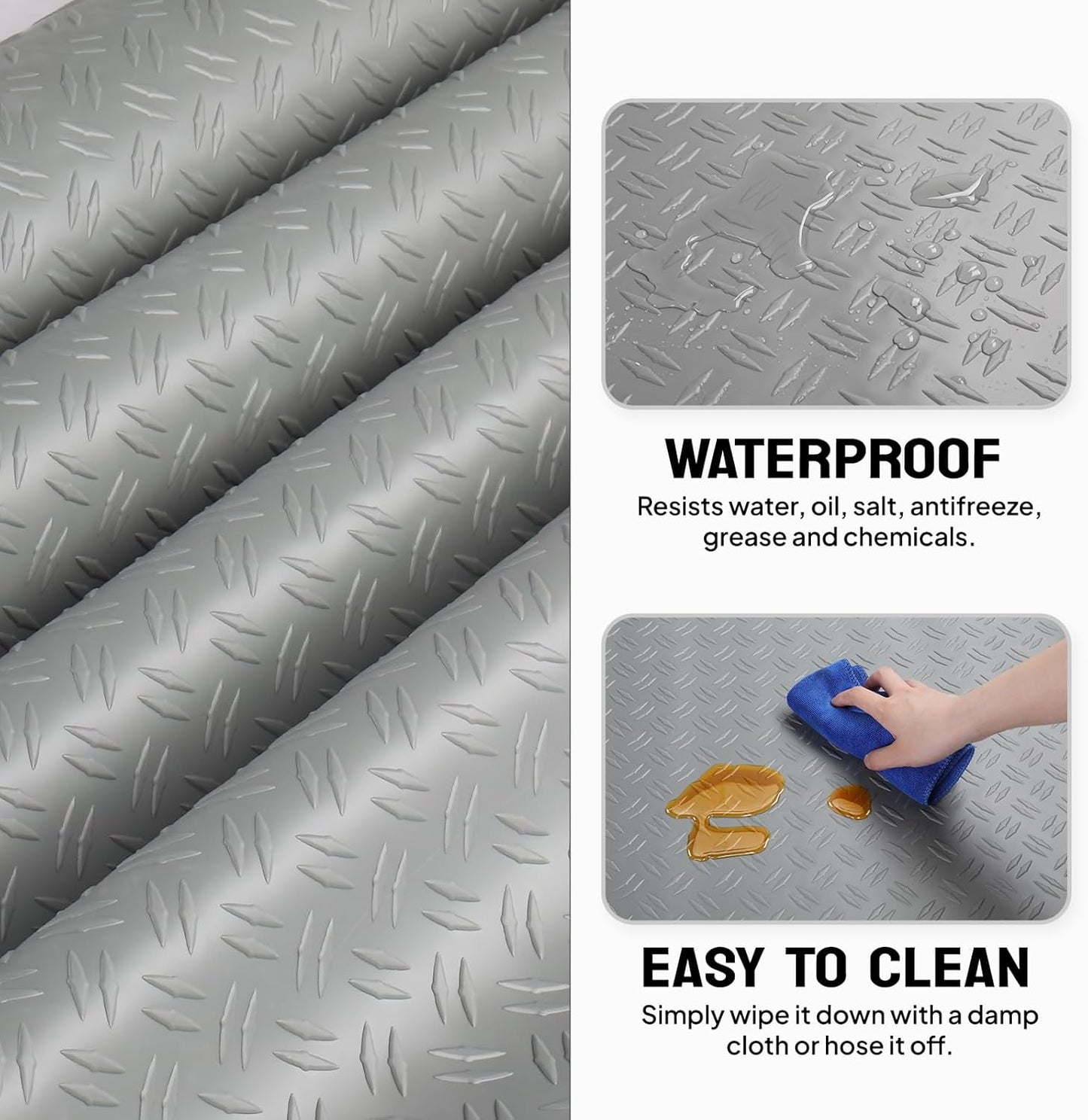 TUFFIOM 7.5 x 20 FT Garage Floor Mat, Thickened Diamond Plate PVC Garage Mats Flooring Roll for Under Car, Garage Car Parking Mats for Compact SUVs, Sports Car