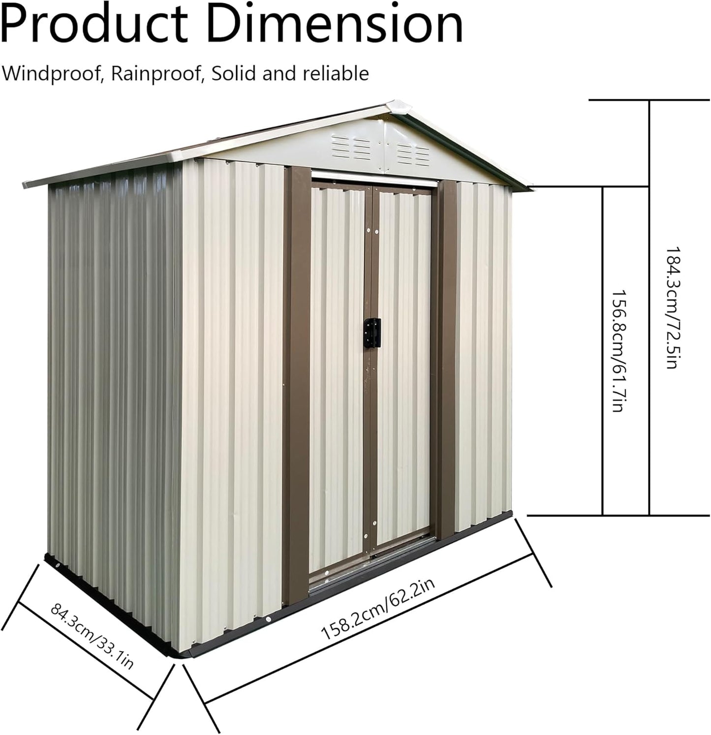 5x3 FT Outdoor Storage Shed, Metal Garden Shed with Lockable Sliding Doors, Small Outside Tool Shed with Sloped Roof & 4 Air Vents, Waterproof Storage Building for Backyard, Patio, Lawn, Cream White