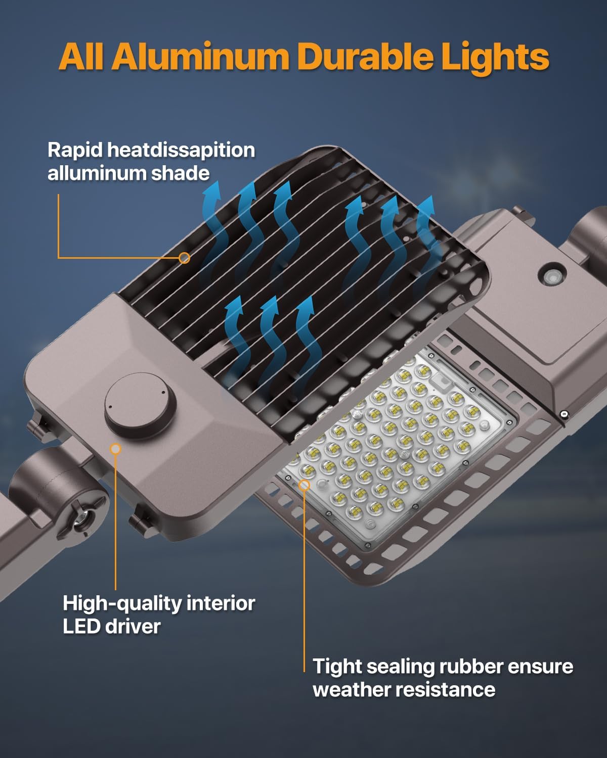Parking Lot Light 200W 30,000LM Slip Fitter Led Street Pole Light with Dusk-to-Dawn Photocell 5000K 100-277V IP65 Waterproof Outdoor Commercial Area Lighting for Parking Lot, Roadways