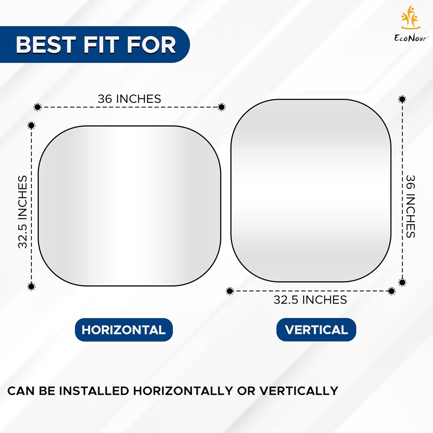 EcoNour 2-Piece Truck Sun Shade for Windshield, Truck Sun Protector Offers Sun Protection, Keeps You Cool, Foldable Automotive Interior Accessories for Comfortable Ride, Large (32.5 in x 36 in)