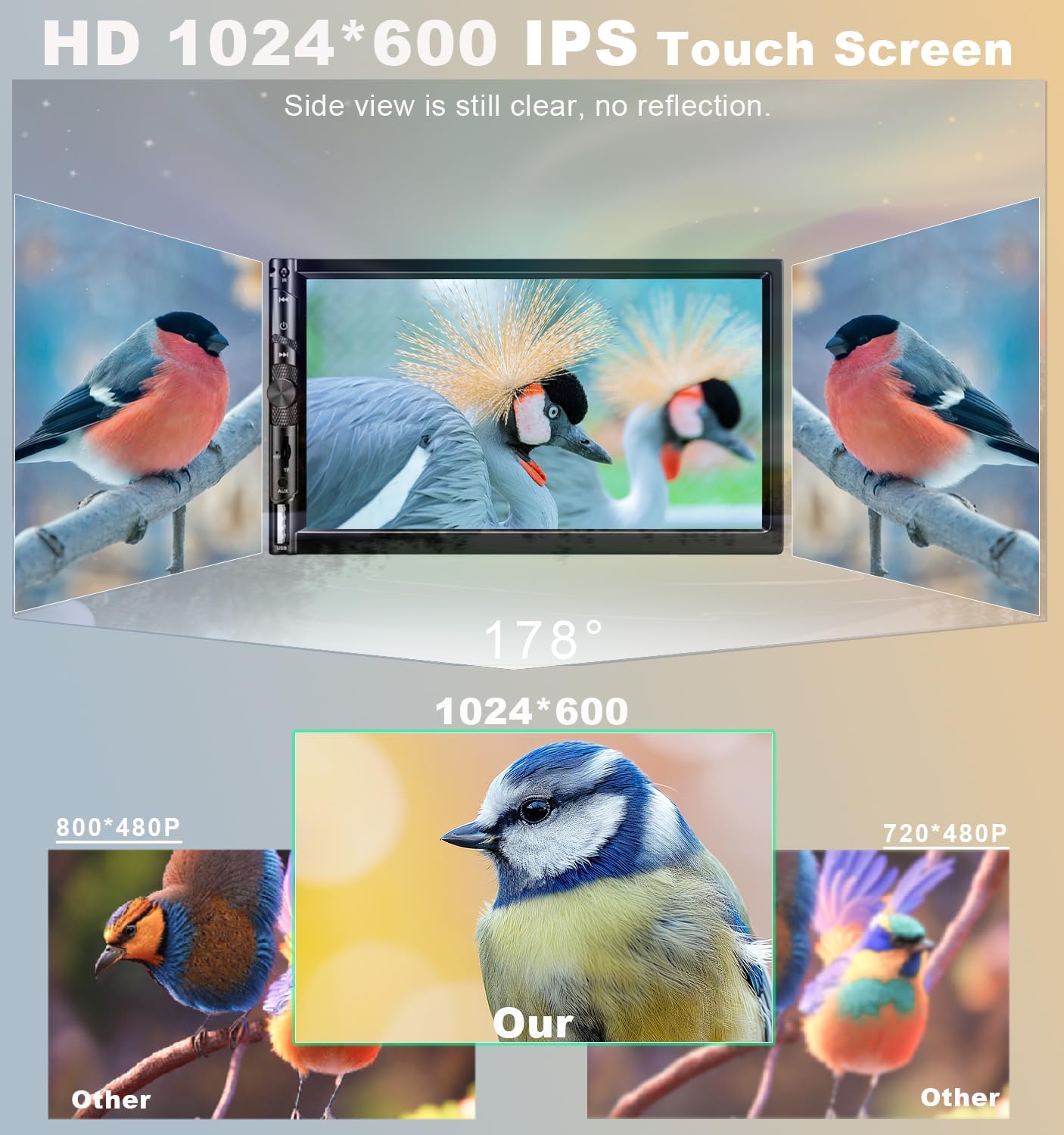 7 Inch Car Stereo with Wireless Apple CarPlay,Double Din Car Radio Androdi Auto,Bluetooth 5.2,IPS 1024 * 600 Display,FM Radio, Backup Camera,Online Navigation,178 * 100mm,Car Audio Receivers