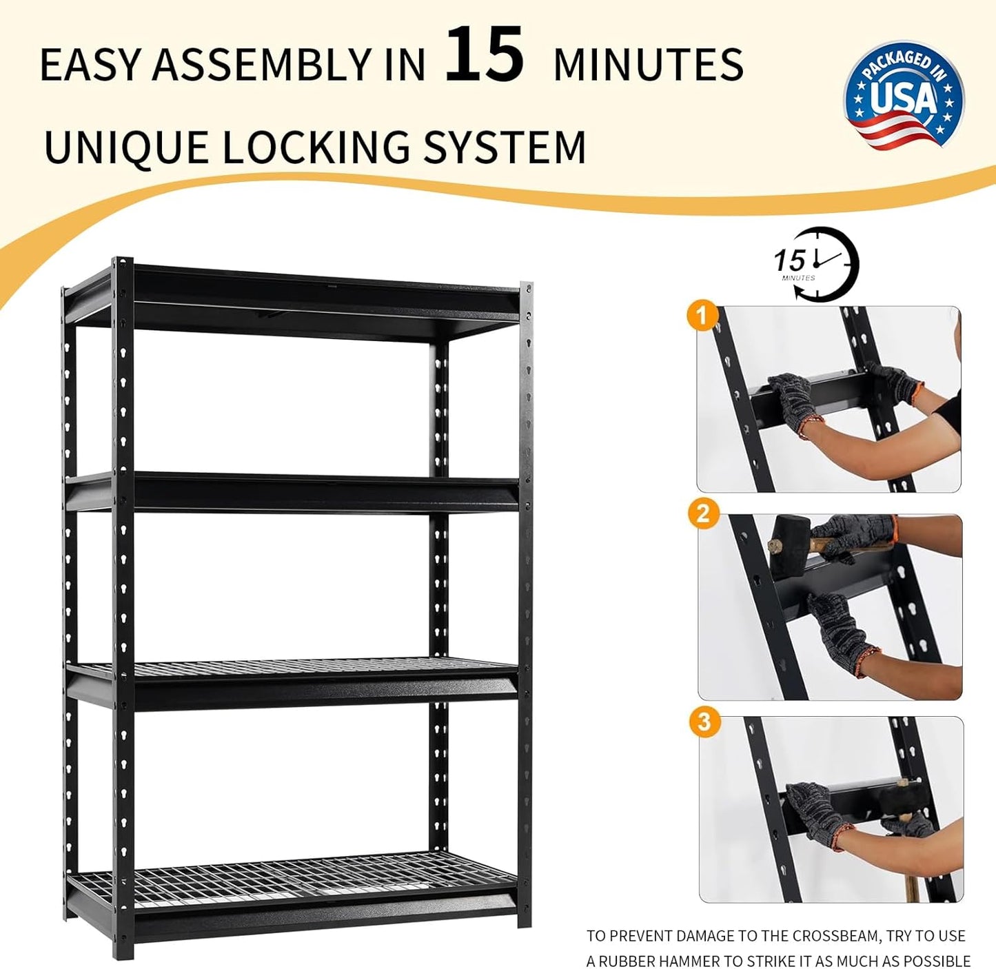 The Atlas 48" W Heavy Duty Garage Shelving Unit Load 12000 Lbs, Metal Shelves for Storage, Adjustable All Steel Industrial Rack, 48" W x 24" D x 72" H, Black