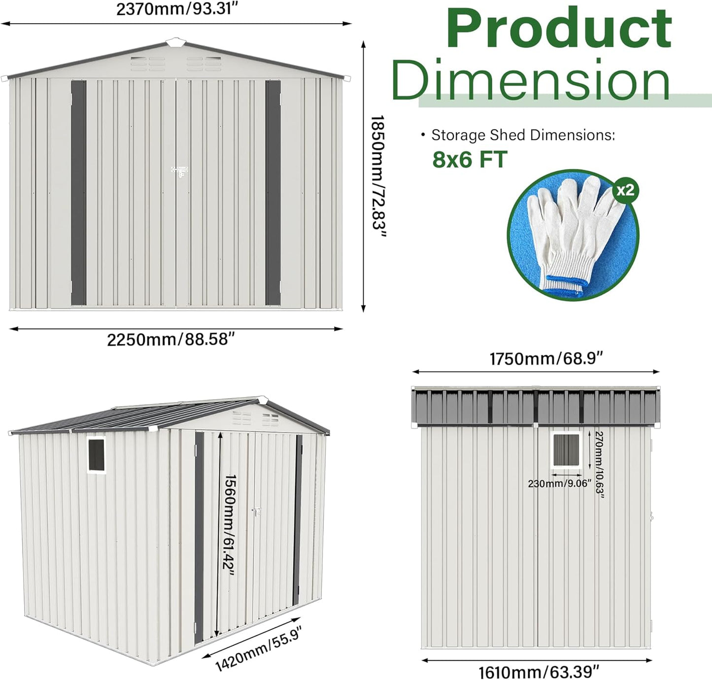 ARMSET 8x6 FT Metal Outdoor Storage Shed for Backyard, Patio, and Garden - Heavy Duty Tool Shed with Lockable Door & Side Window, Waterproof Galvanized Steel Storage Building for Bike and Tool Storage