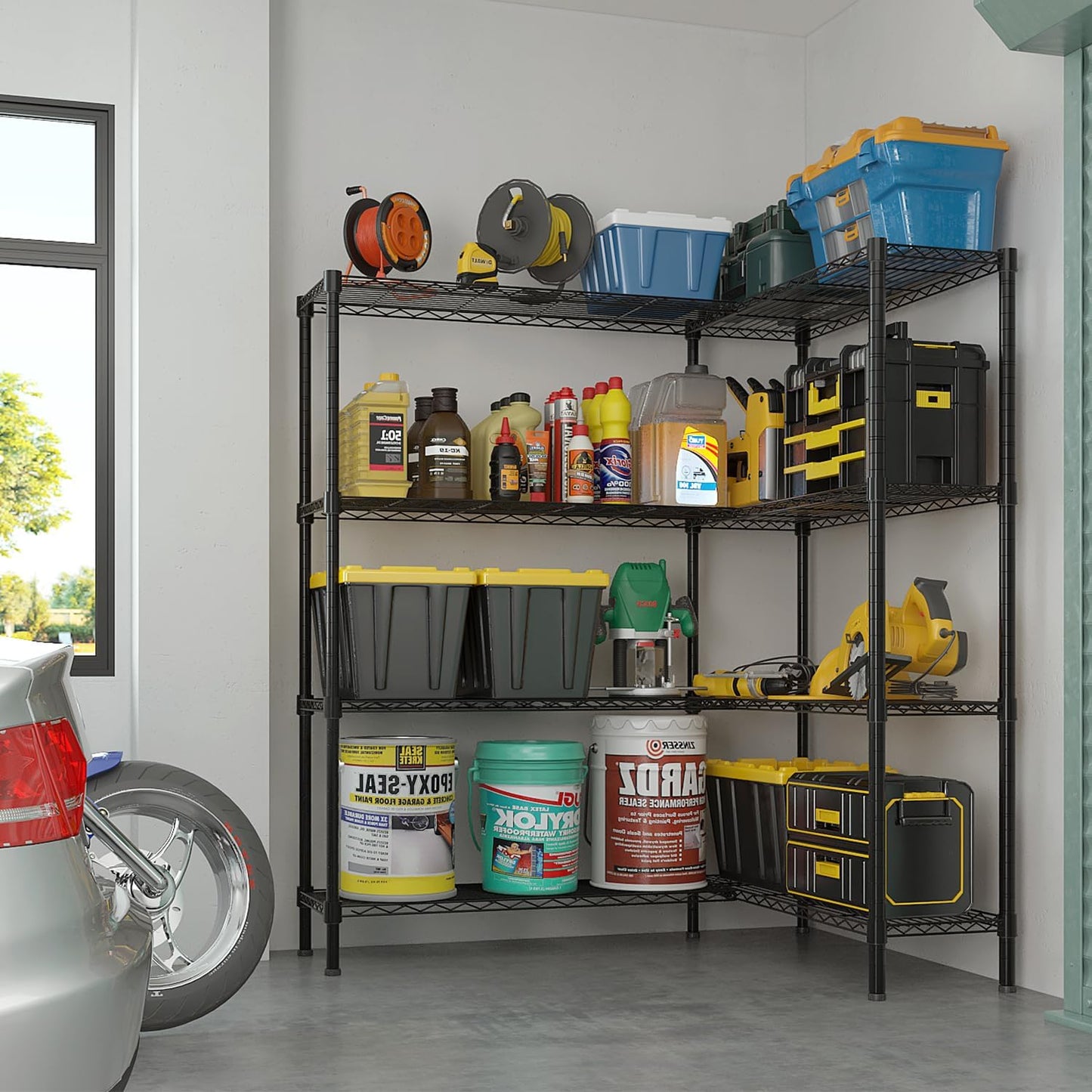 VINGLI 58" W Storage Shelves 1220LBS Heavy Duty Metal Shelving, Upgraded 4 Tier Garage Shelving Unit, Adjustable Wire Shelf for Storage Rack Commercial Pantry Shelf Organizer, 58" W × 13.8" D × 59" H