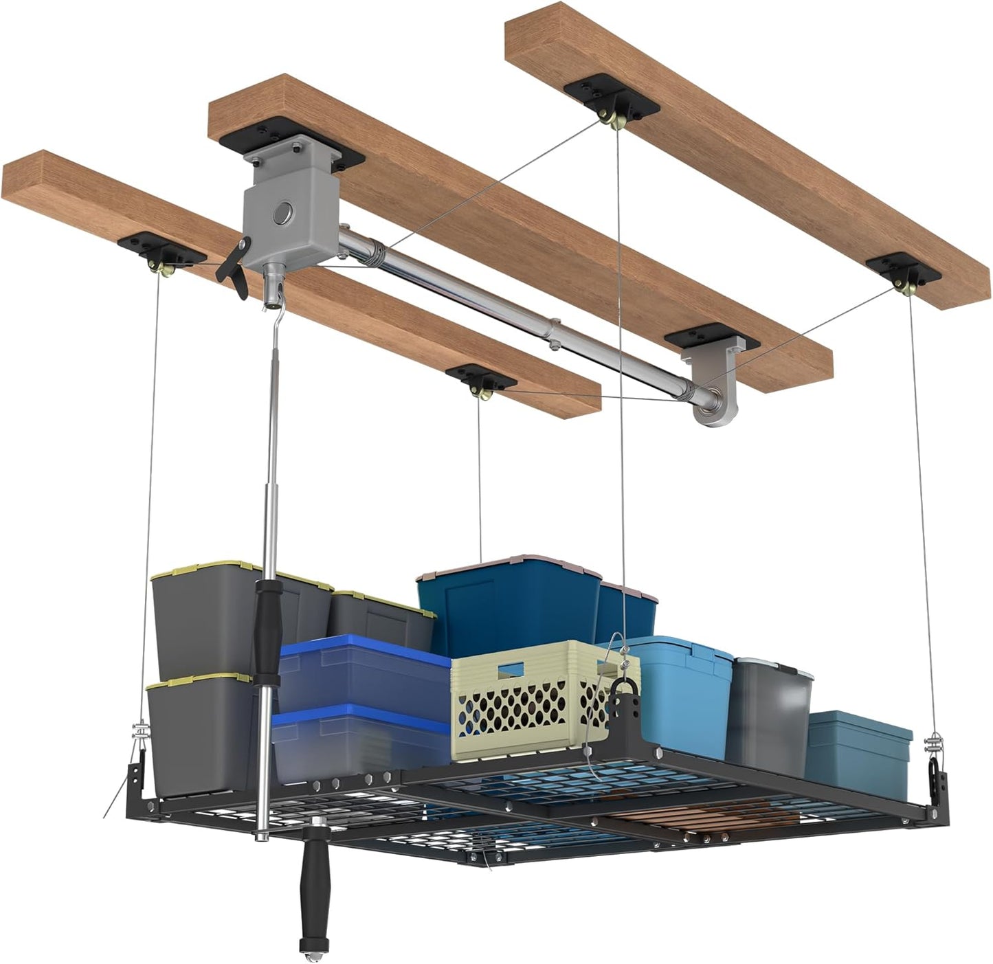 4x4FT Ceiling Storage Racks Lift,Overhead Garage Storage Rack,Adjustable Organization System,Workshops or Basements(Black)