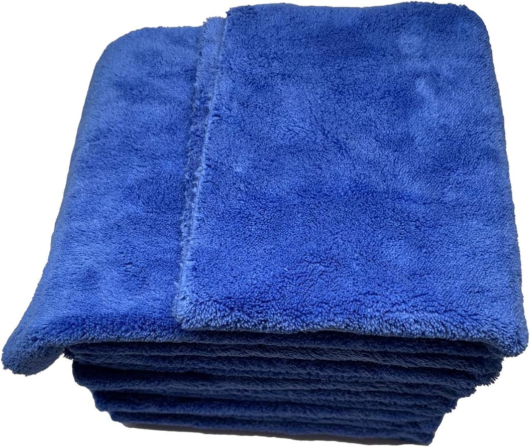 Plush Edgeless Microfiber Towel for Car, Soft Drying Wash Detailing Buffing Polishing Towel, 530 GSM 6Pack 16 x 16inches (Blue, 6Pack)