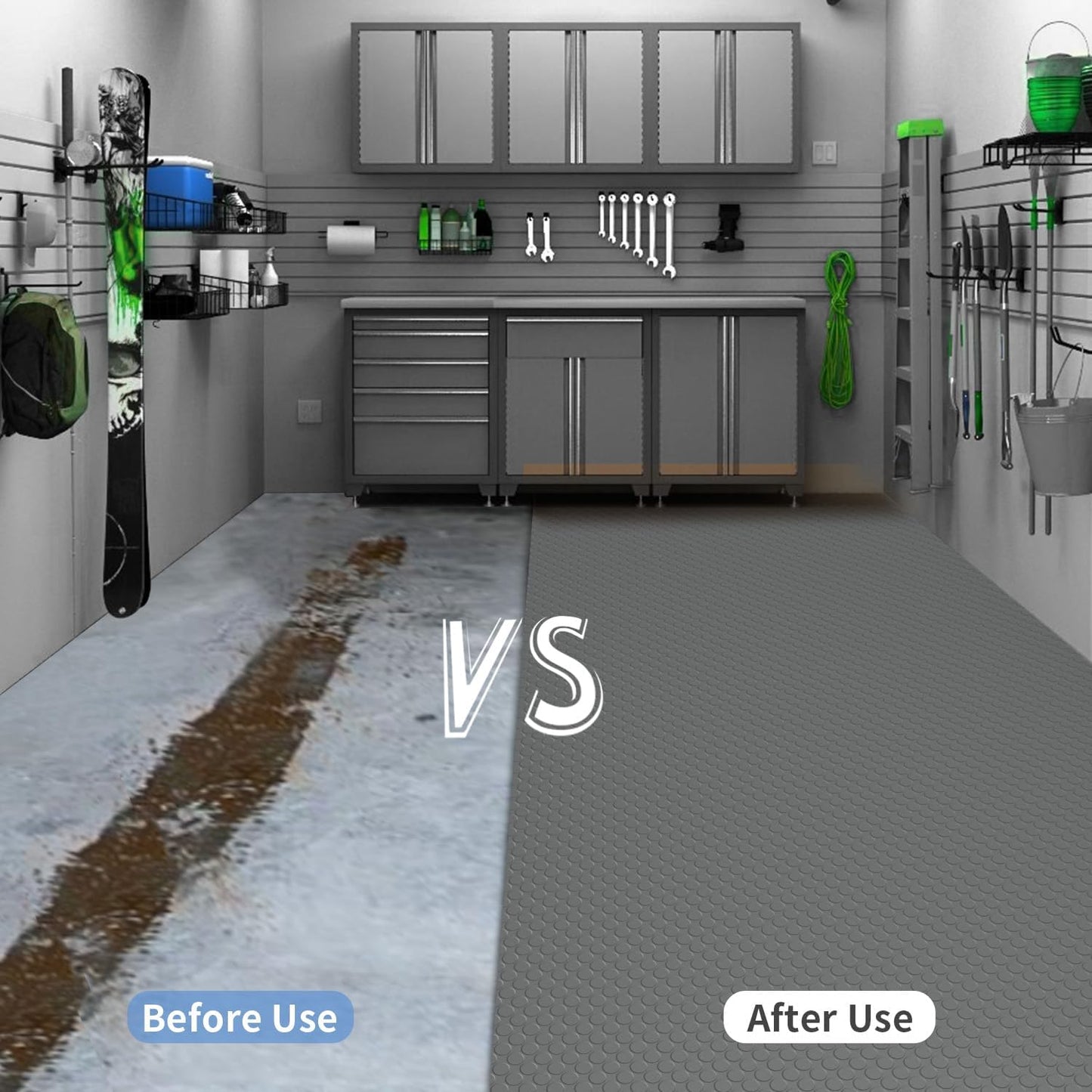 Premium Garage Floor Mat, Commercial Grade Heavy Duty Parking Mat for Garage Floor, Golf Cart Parking, Water/Stain Resistant Floor Runner (Grey Coin, 4 x 10 Feet)