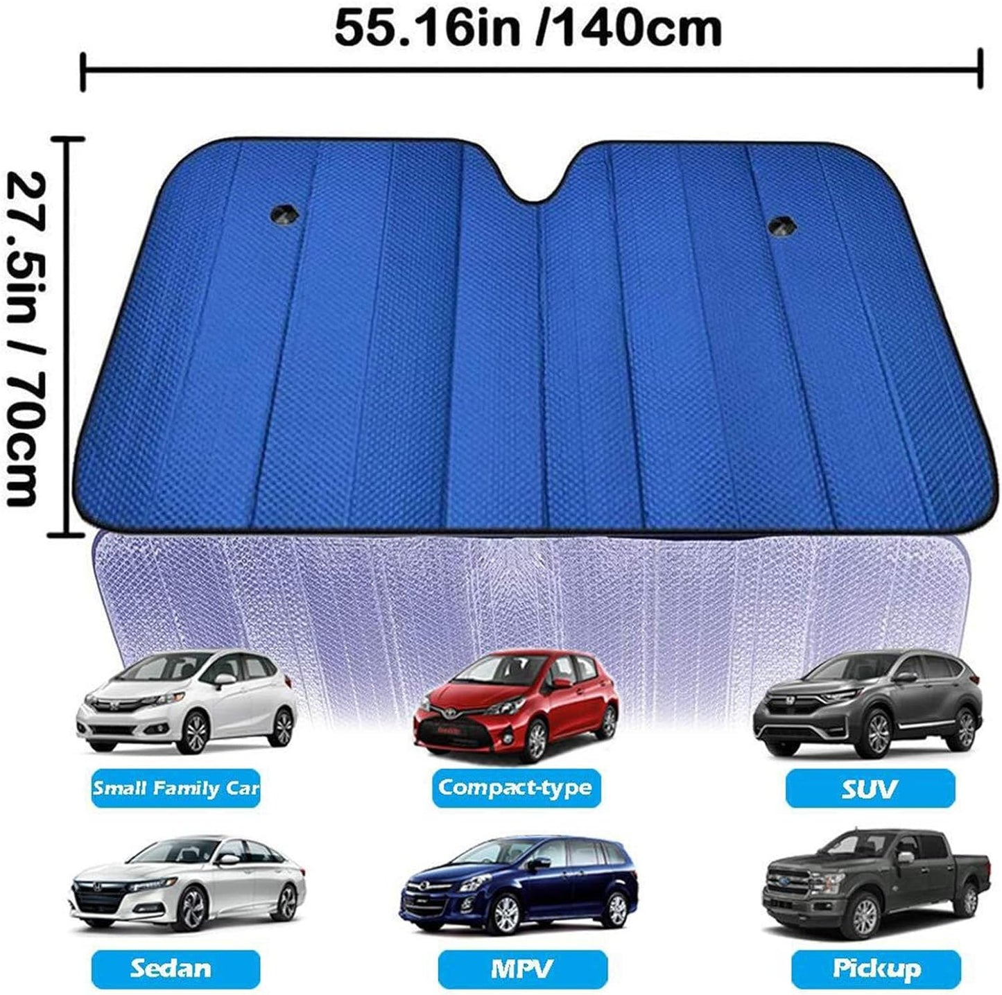 Big Hippo Car Windshield Sun Shade UV Rays Sun Visor Shade,Auto Front Car Window Shades Protector Folded Sun Shield Shade,Keeps Vehicle Cool - Blue (Size: 55.16"X 27.5")