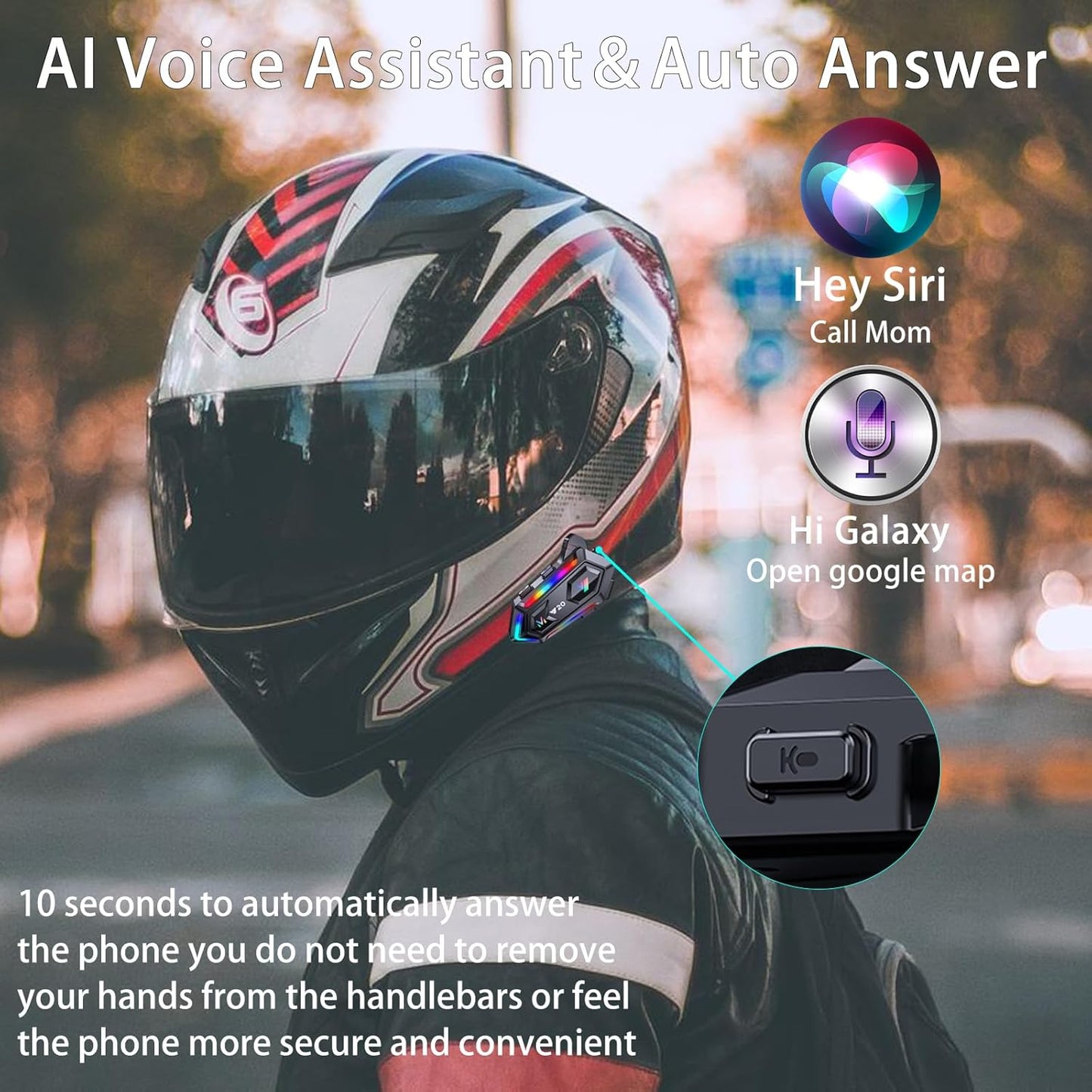 FEYA Motorcycle Helmet Speakers with 16-Types RGB Dazzling Lights High Battery Life Motorcycle Headphones Dual Noise Reduction/Automatic Answer/Call Music Control/Wake up Siri/IPX6