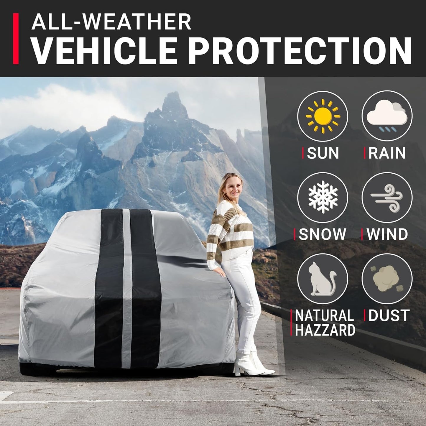 iCarCover Custom Car Cover for Pontiac Sunbird 2-Door, 4-Door (1983-1987) Waterproof All-Weather Rain Snow UV Sun Protector Full Exterior Indoor Outdoor Car Cover (Stripe - Gray/Black)