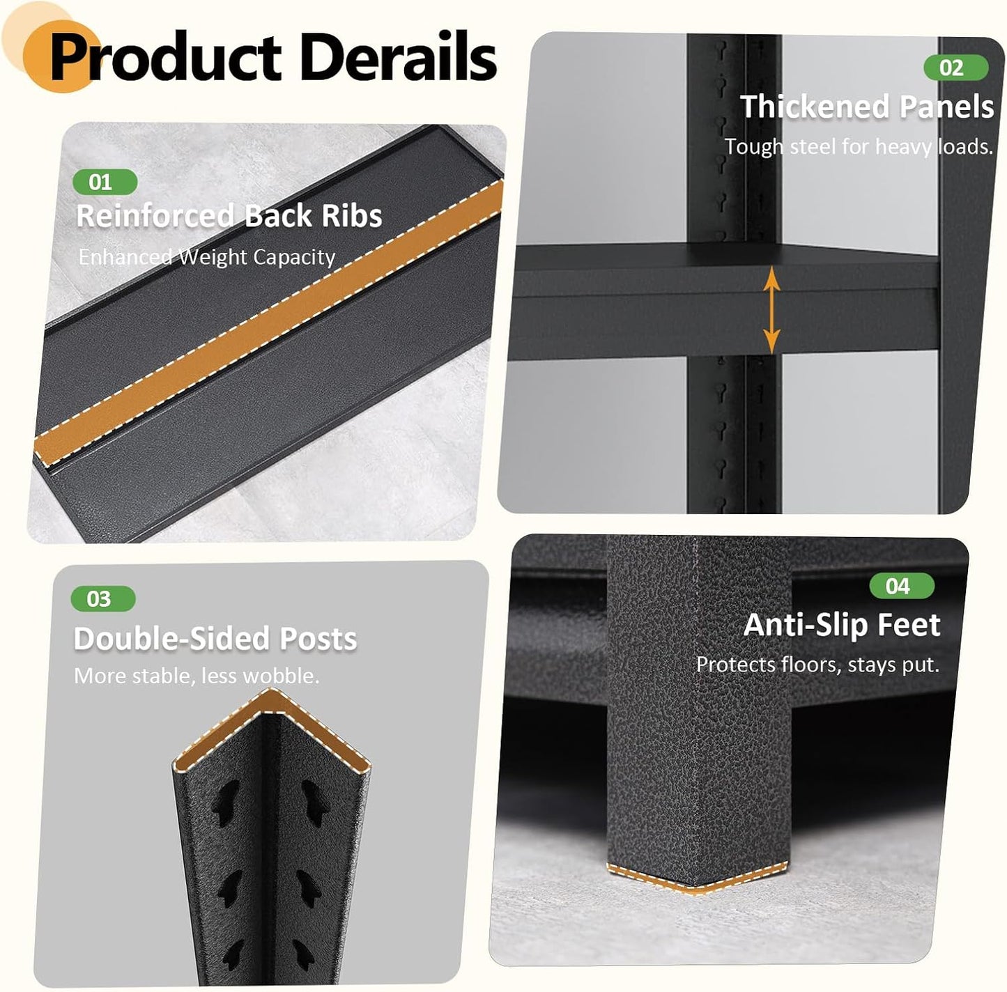 72H Metal Kitchen Storage Shelves, 3000LBS Heavy Duty Garage Shelving Unit, 5-Tier Adjustable Pantry Shelves, Food and Beverage Storage Rack, Appliance Storage Utility Shelf for Balcony - Black