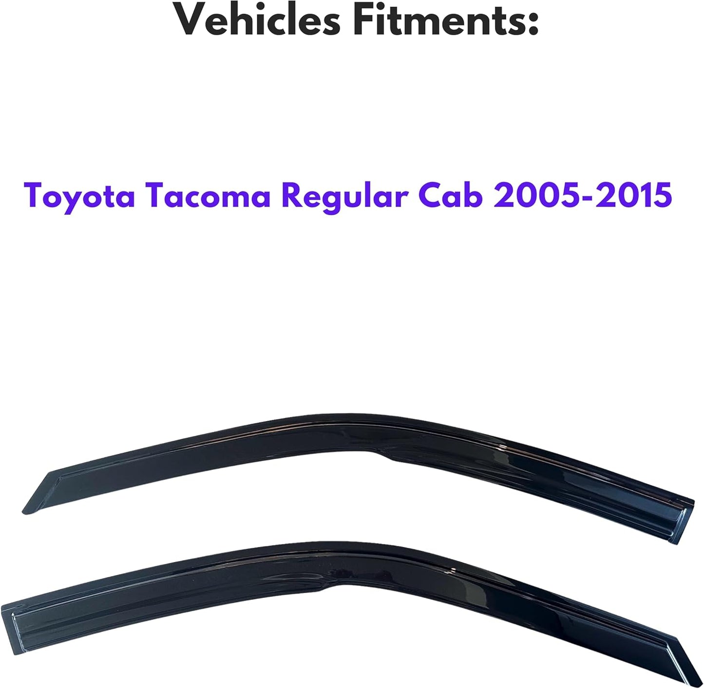 KPY Window Visor Compatible with 2005-2015 Toyota Tacoma Regular Cab, 2PC Rain Guard Vent Deflectors Tape-On, 2005 2006 2007 2008 2009 2010 2011 2012 2013 2014 2015 (Standard/Regular Cab Only)
