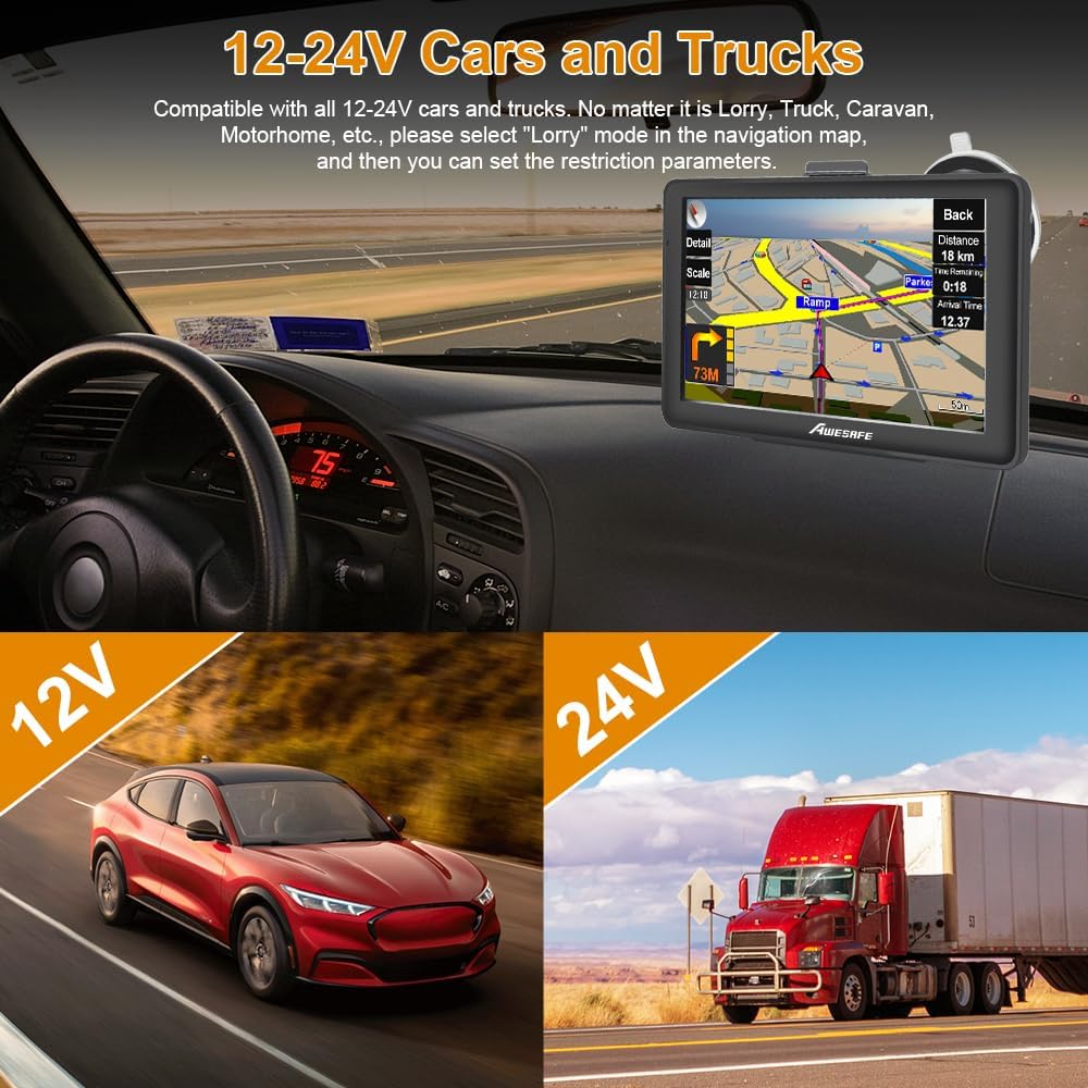 GPS Navigator for Car 7 inch Touch Screen Voice Prompts Turn Direction Speed Limit Warning Free Update Map